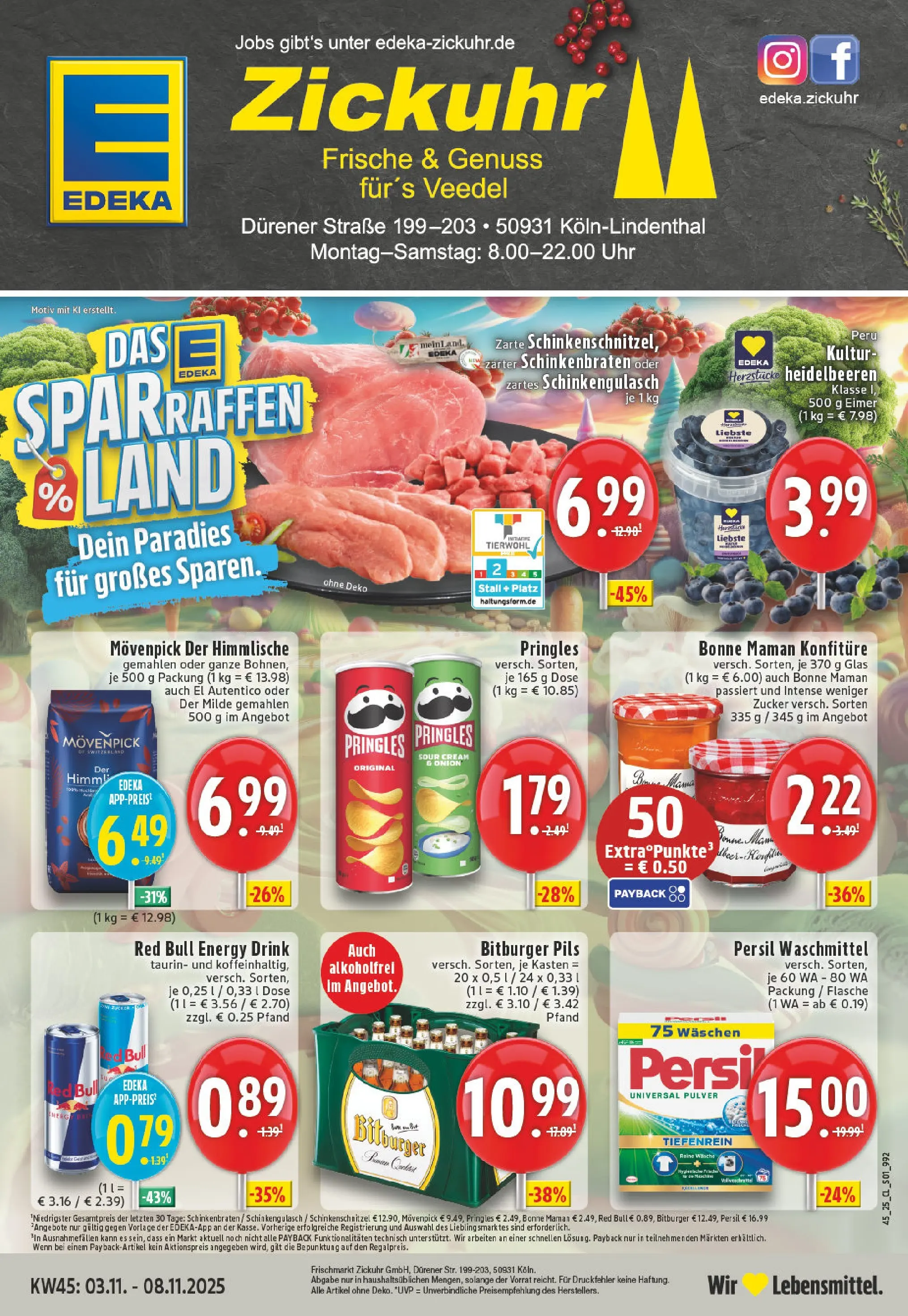 Edeka prospekt Köln-Lindenthal	 (ab 02.11.2025) » Angebote Online | Seite: 1 | Produkte: Red bull, Heidelbeeren, Pringles, Uhr