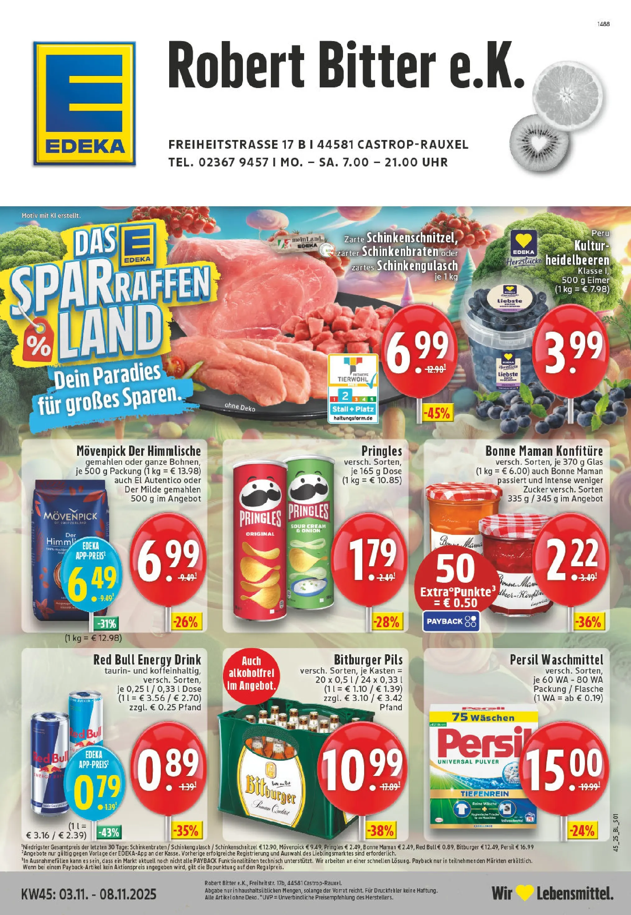 Edeka prospekt Castrop-Rauxel	 (ab 02.11.2025) » Angebote Online | Seite: 1 | Produkte: Bitburger, Red bull, Pringles, Uhr