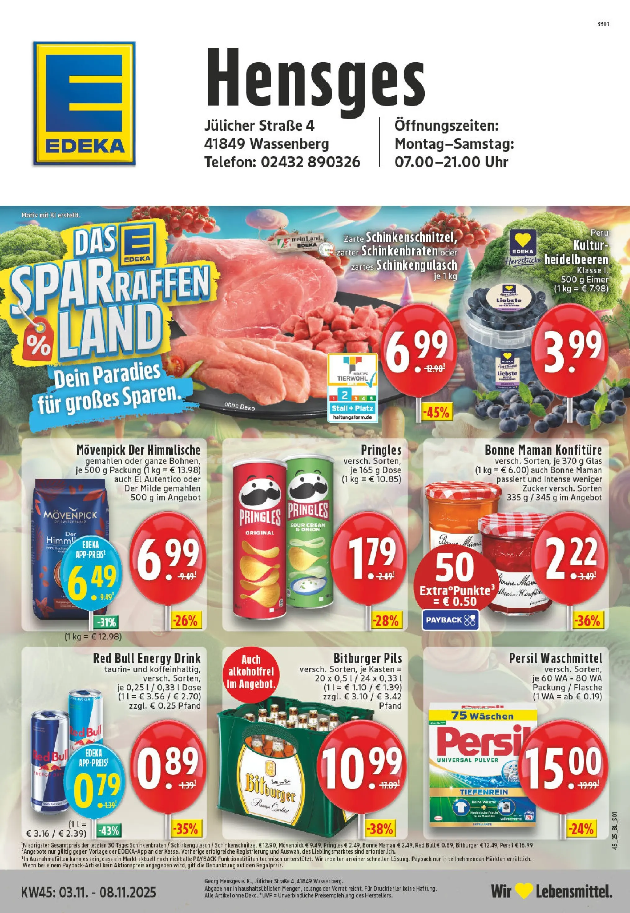 Edeka prospekt Wassenberg	 (ab 02.11.2025) » Angebote Online | Seite: 1 | Produkte: Red bull, Heidelbeeren, Bonne maman, Uhr