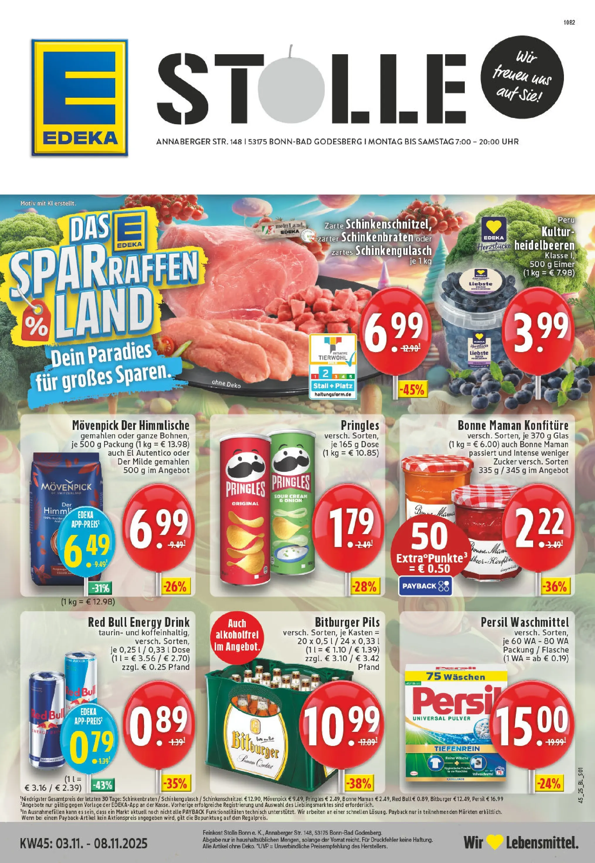 Edeka prospekt Bonn - Bad Godesberg	 (ab 02.11.2025) » Angebote Online | Seite: 1 | Produkte: Red bull, Zucker, Chips, Persil