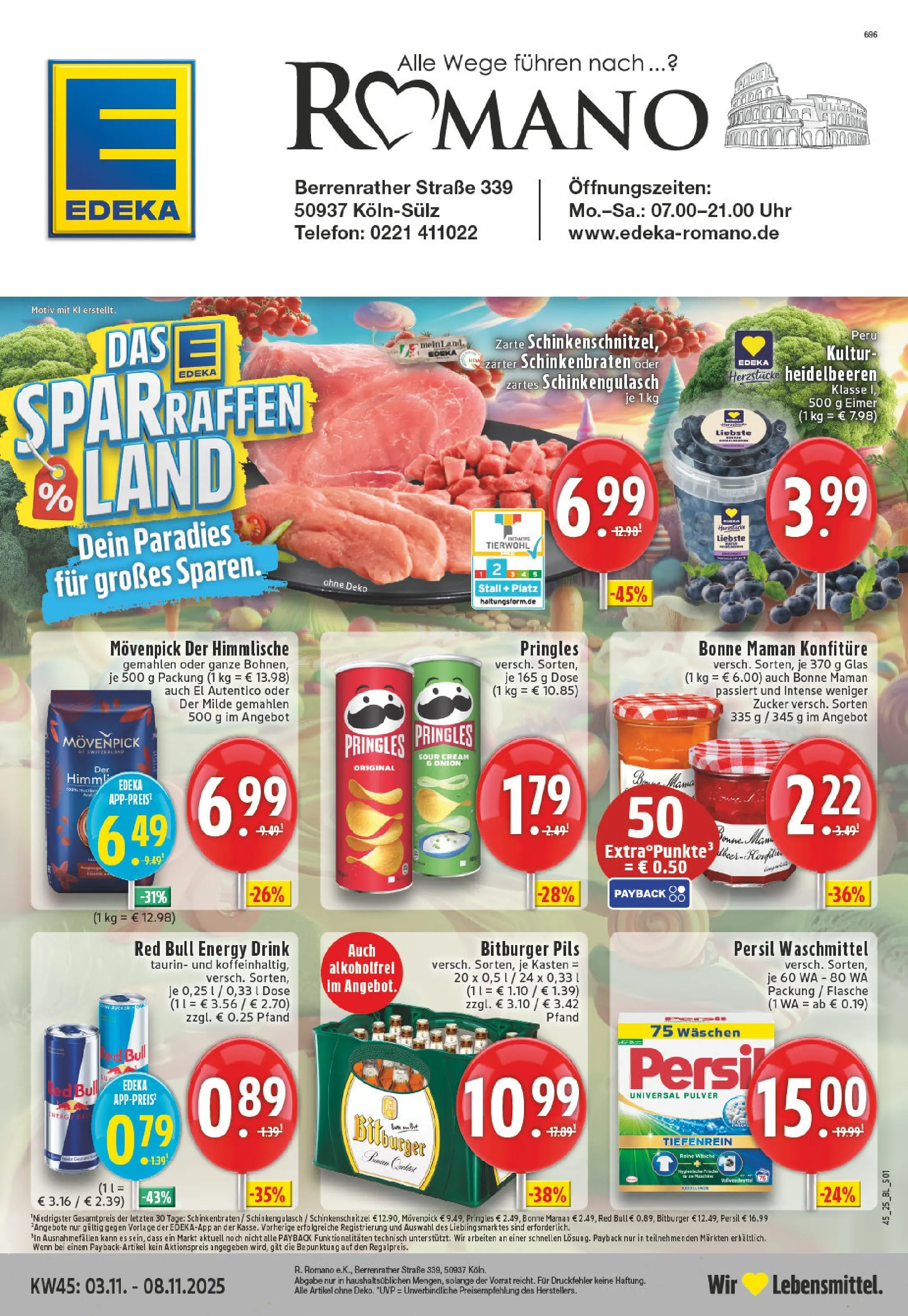Edeka prospekt Köln-Sülz	 (ab 02.11.2025) » Angebote Online | Seite: 1 | Produkte: Bitburger, Zucker, Pringles, Telefon