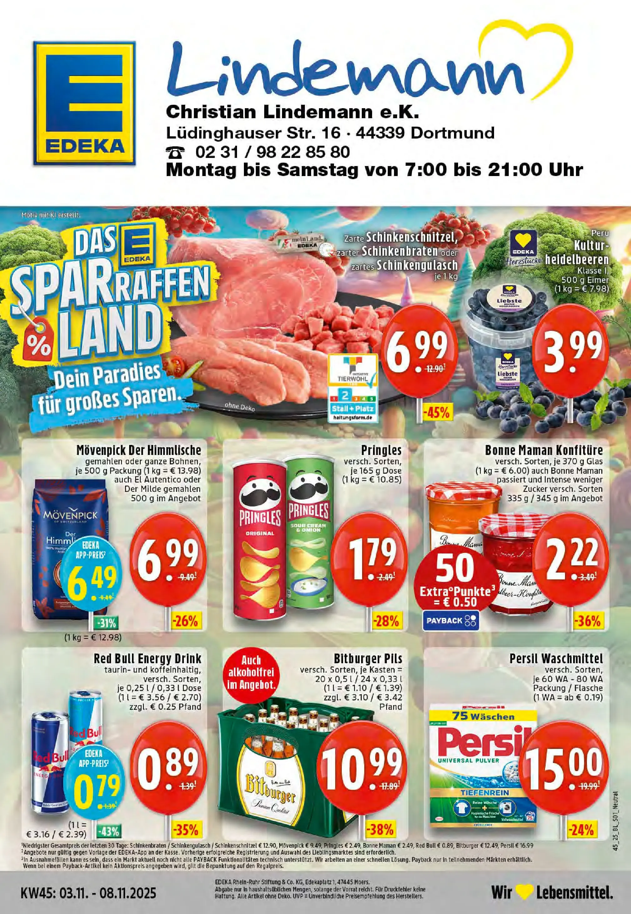 Edeka prospekt Dortmund-Eving	 (ab 02.11.2025) » Angebote Online | Seite: 1 | Produkte: Red bull, Heidelbeeren, Zucker, Chips