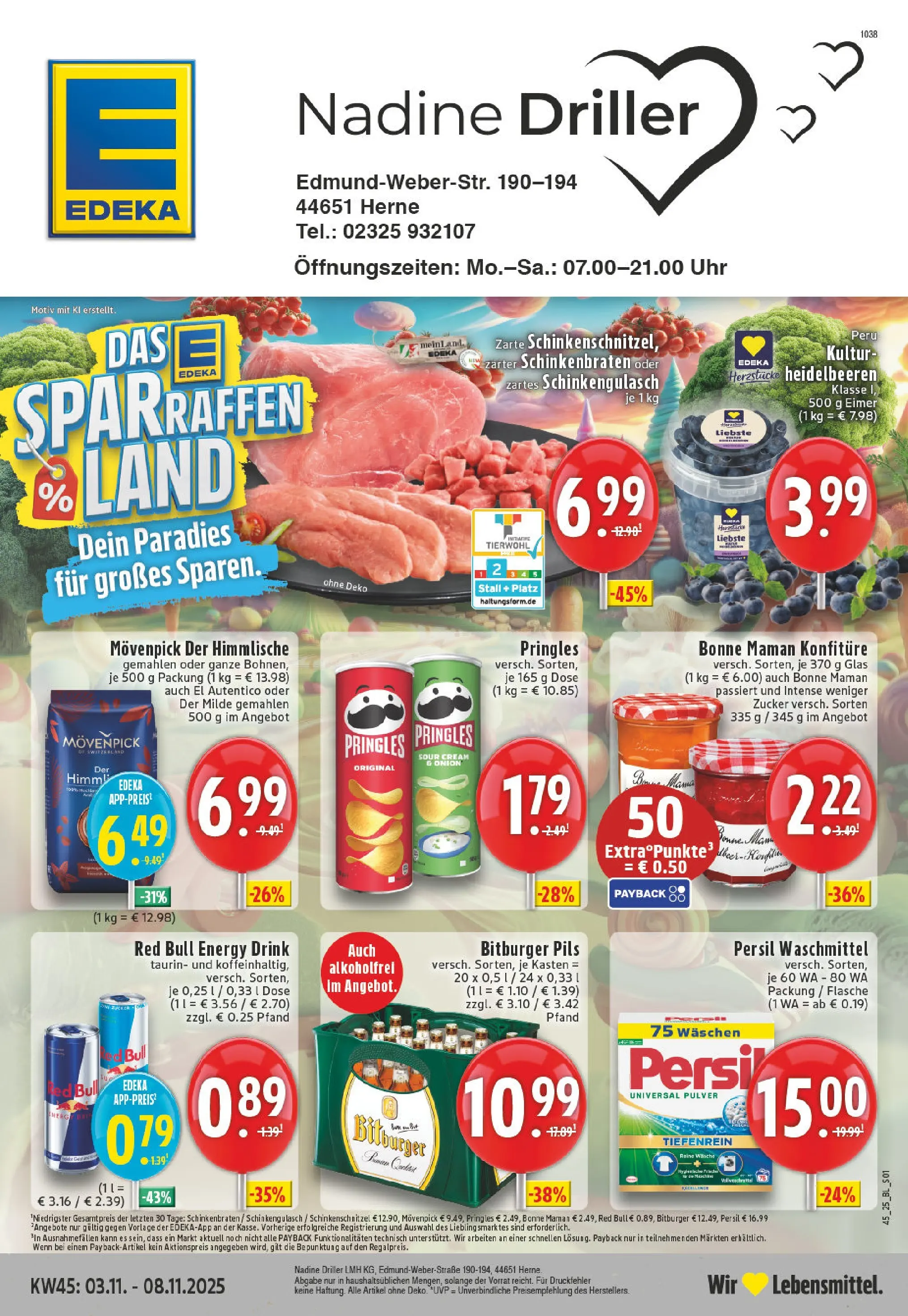 Edeka prospekt Herne	 (ab 02.11.2025) » Angebote Online | Seite: 1 | Produkte: Bitburger, Heidelbeeren, Uhr, Persil