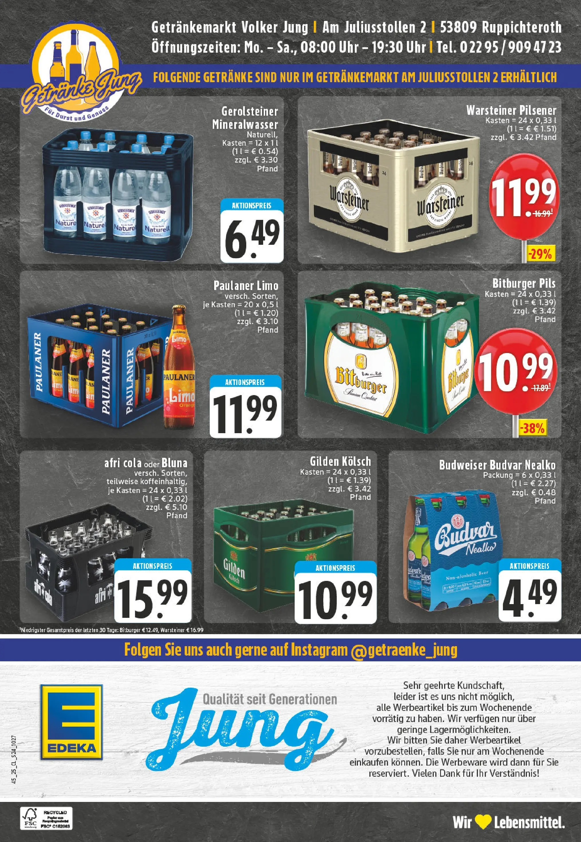 Edeka prospekt Ruppichteroth	 (ab 02.11.2025) » Angebote Online | Seite: 24 | Produkte: Cola, Warsteiner, Budweiser, Paulaner