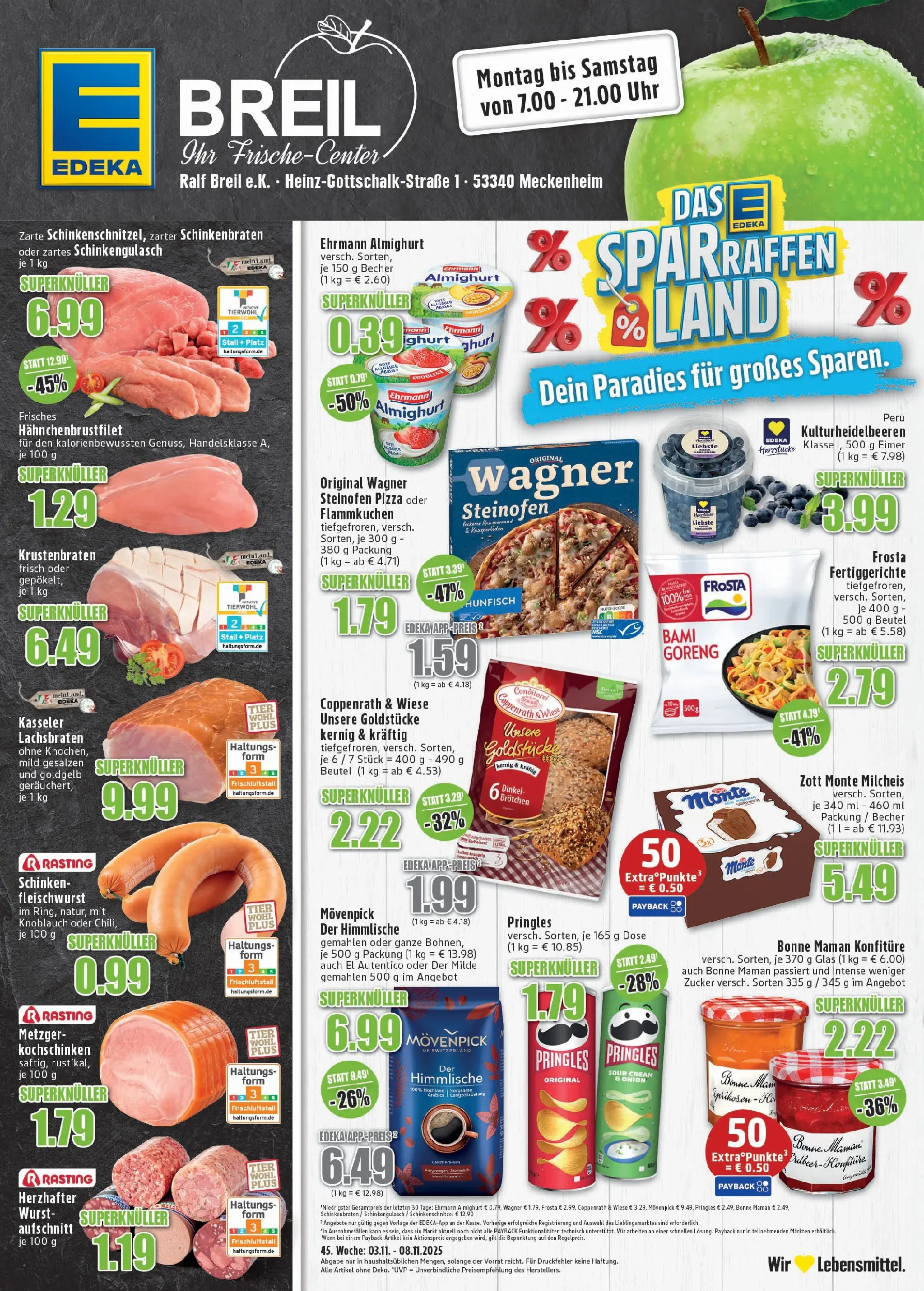 Edeka prospekt Meckenheim	 (ab 02.11.2025) » Angebote Online | Seite: 1 | Produkte: Ehrmann almighurt, Wurst, Pizza, Pringles