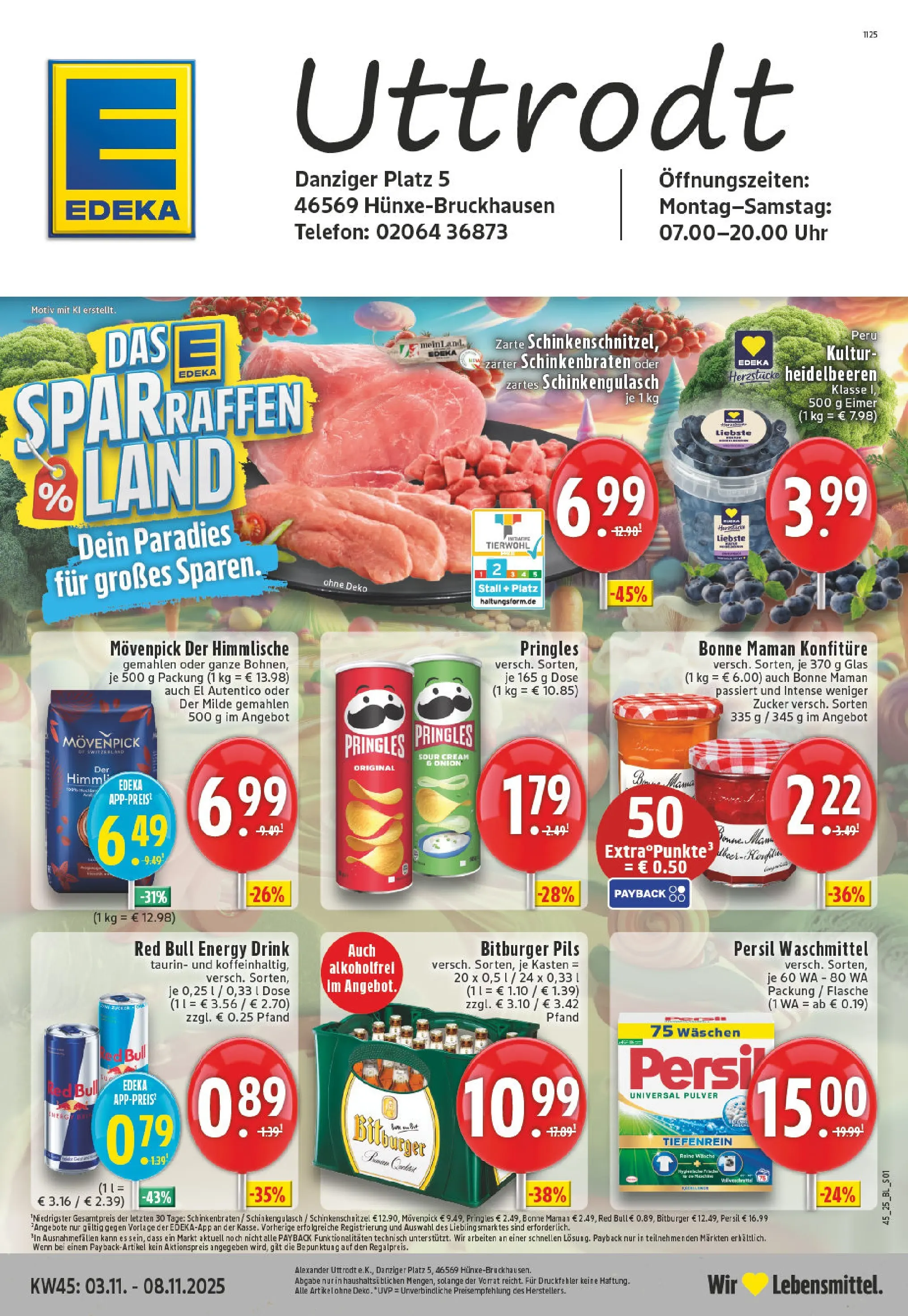 Edeka prospekt Hünxe-Bruckhausen	 (ab 02.11.2025) » Angebote Online | Seite: 1 | Produkte: Energy, Heidelbeeren, Uhr, Persil