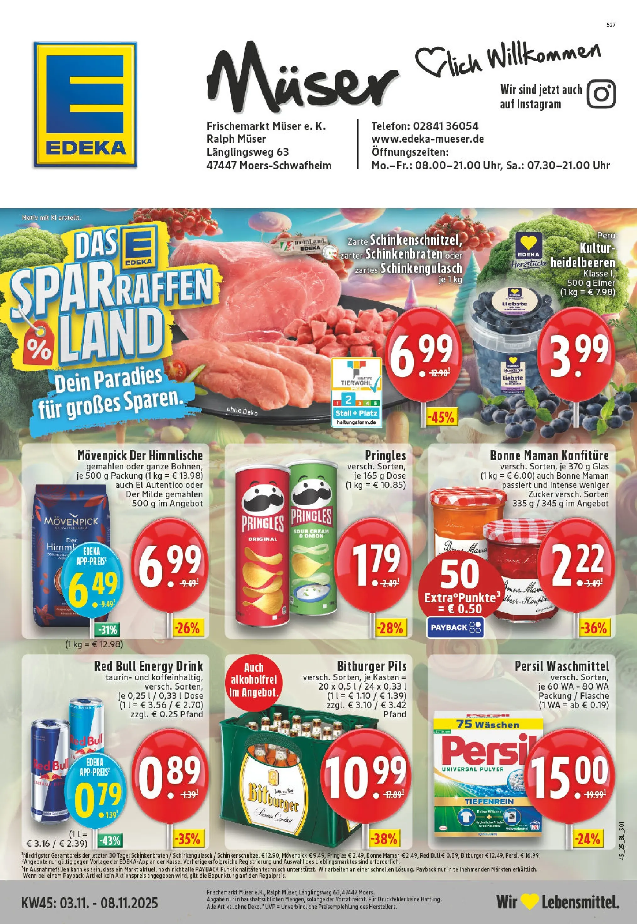 Edeka prospekt Moers	 (ab 02.11.2025) » Angebote Online | Seite: 1 | Produkte: Red bull, Heidelbeeren, Waschmittel, Telefon
