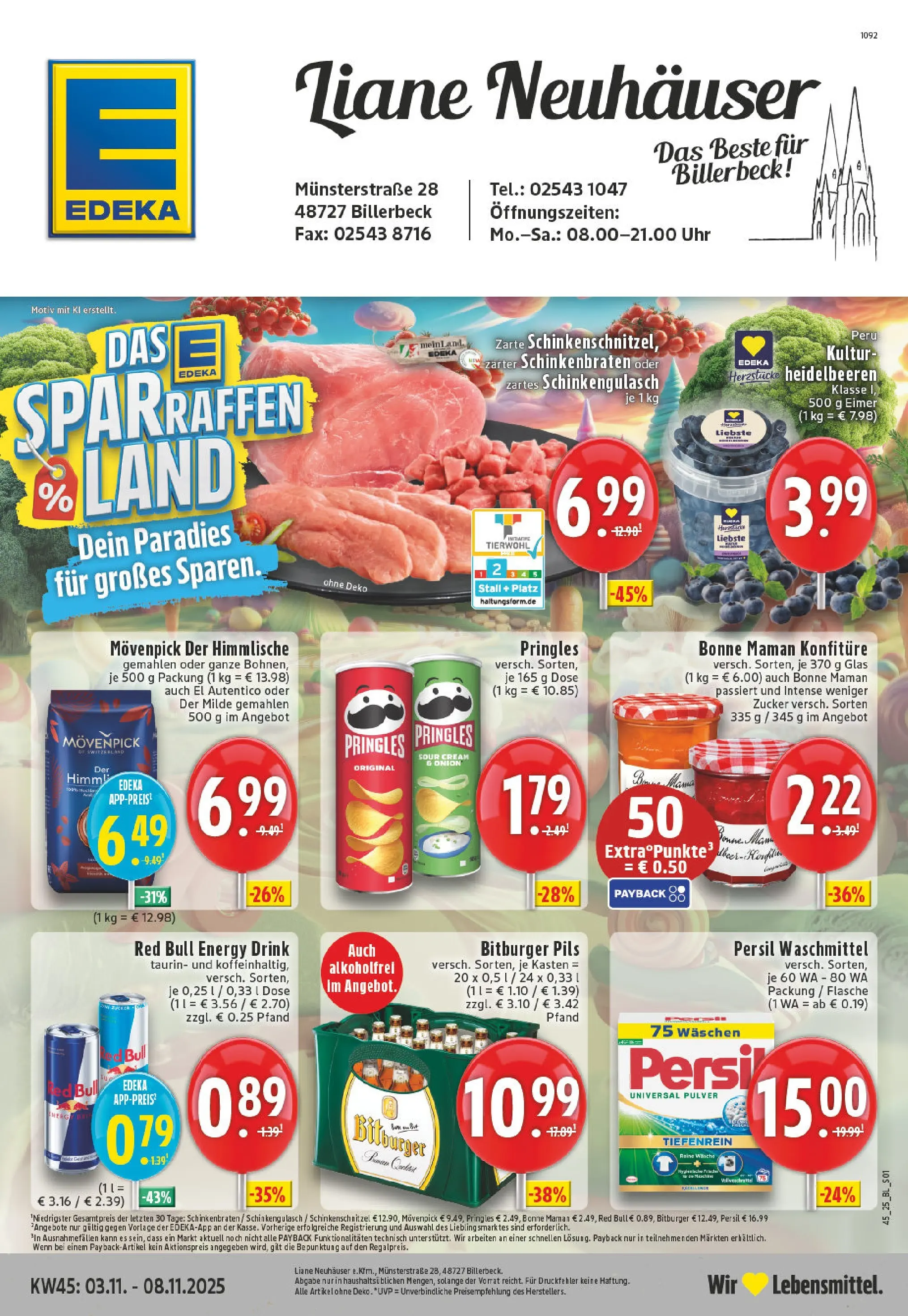 Edeka prospekt Billerbeck	 (ab 02.11.2025) » Angebote Online | Seite: 1 | Produkte: Bitburger, Red bull, Waschmittel, Bonne maman