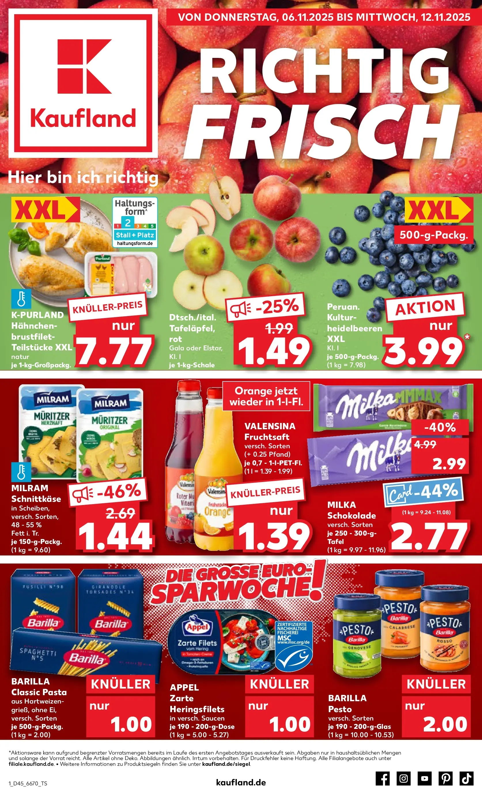 Prospekt Kaufland ab 05.11.2025 » Angebote und Werbung Online | Seite: 1 | Produkte: Milka schokolade, Milka, Heidelbeeren, Milram Prospekt Kaufland ab 05.11.2025 » Angebote Online zum Blättern | Seite: 1 | Produkte: Milka schokolade, Milka, Heidelbeeren, Milram