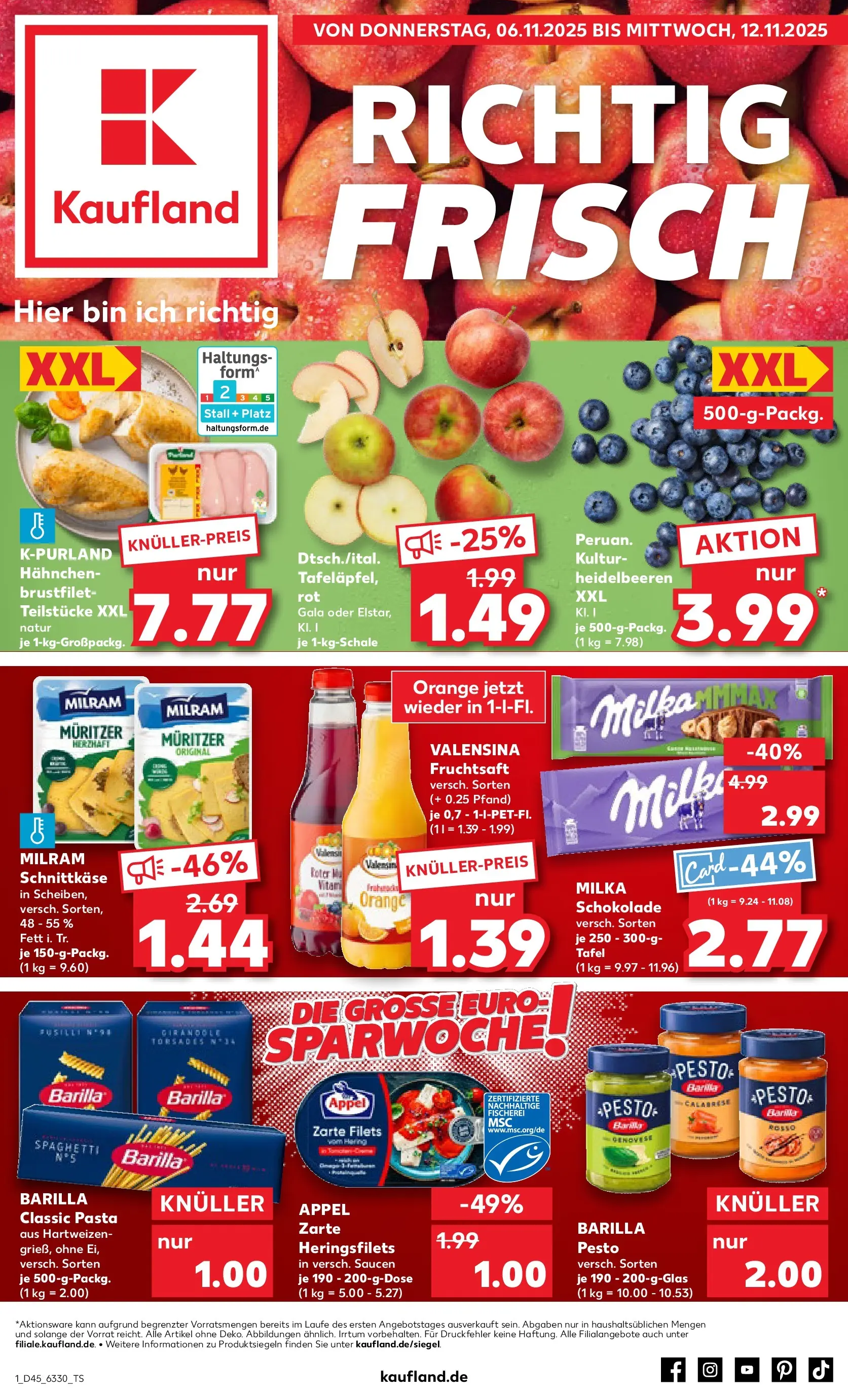 Prospekt Kaufland ab 05.11.2025 » Angebote und Werbung Online | Seite: 1 | Produkte: Schokolade, Barilla pesto, Milka, Heidelbeeren Prospekt Kaufland ab 05.11.2025 » Angebote Online zum Blättern | Seite: 1 | Produkte: Schokolade, Barilla pesto, Milka, Heidelbeeren