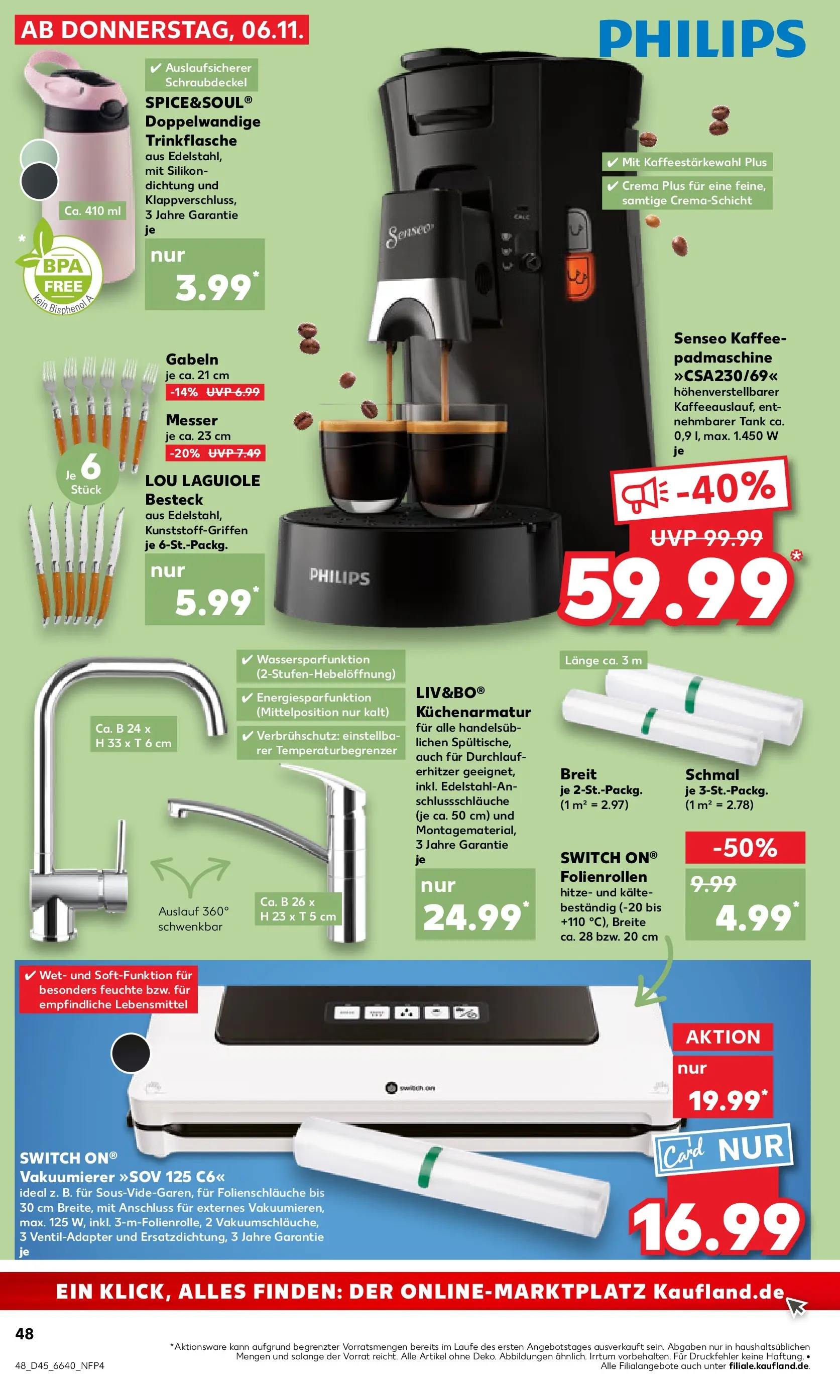 Prospekt Kaufland ab 05.11.2025 » Angebote Online zum Blättern | Seite: 48 | Produkte: Philips, Senseo, Kaffee, Vakuumierer
