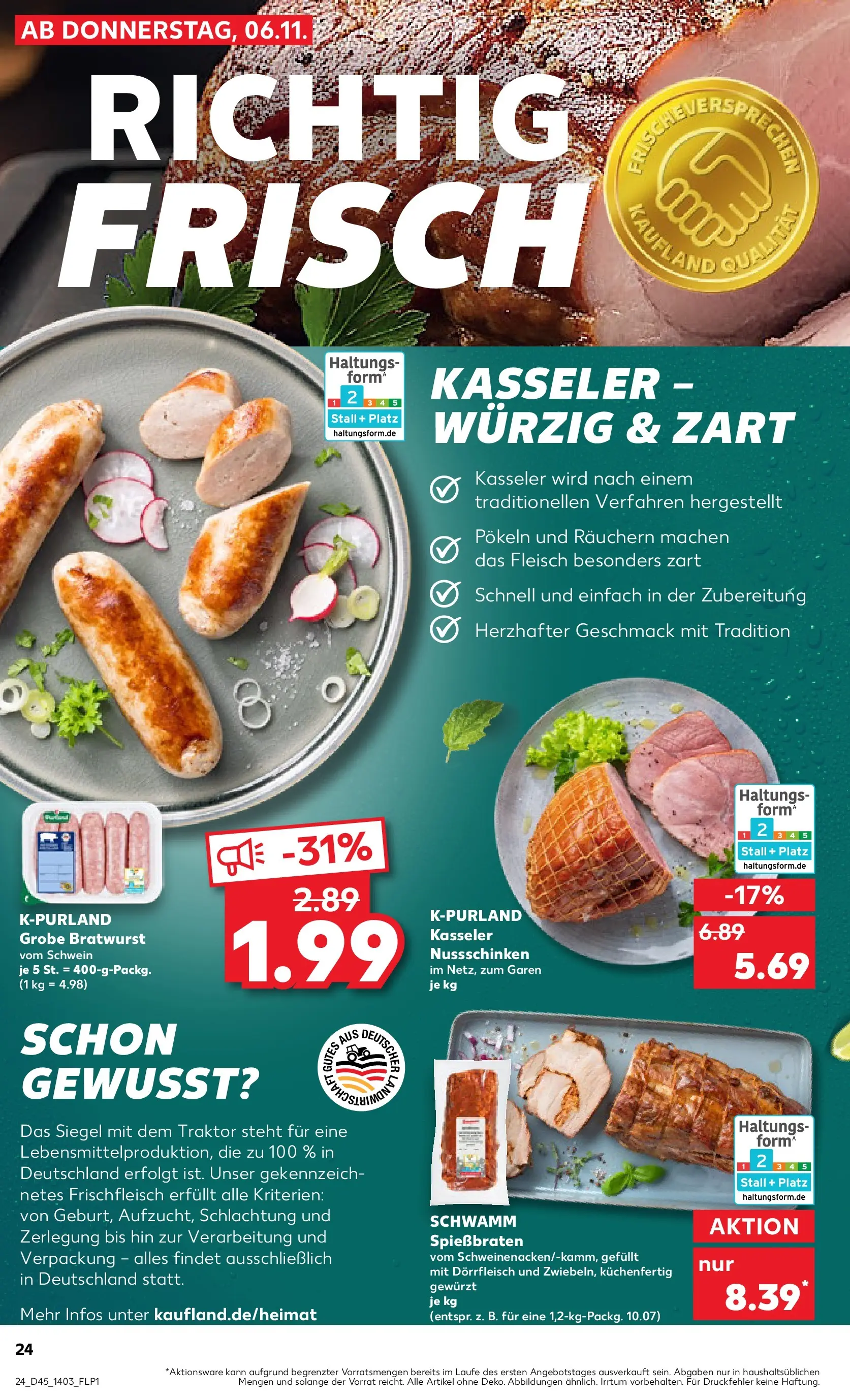 Prospekt Kaufland ab 05.11.2025 » Angebote und Werbung Online | Seite: 24 | Produkte: Bratwurst, Fleisch Prospekt Kaufland ab 05.11.2025 » Angebote Online zum Blättern | Seite: 24 | Produkte: Bratwurst, Fleisch