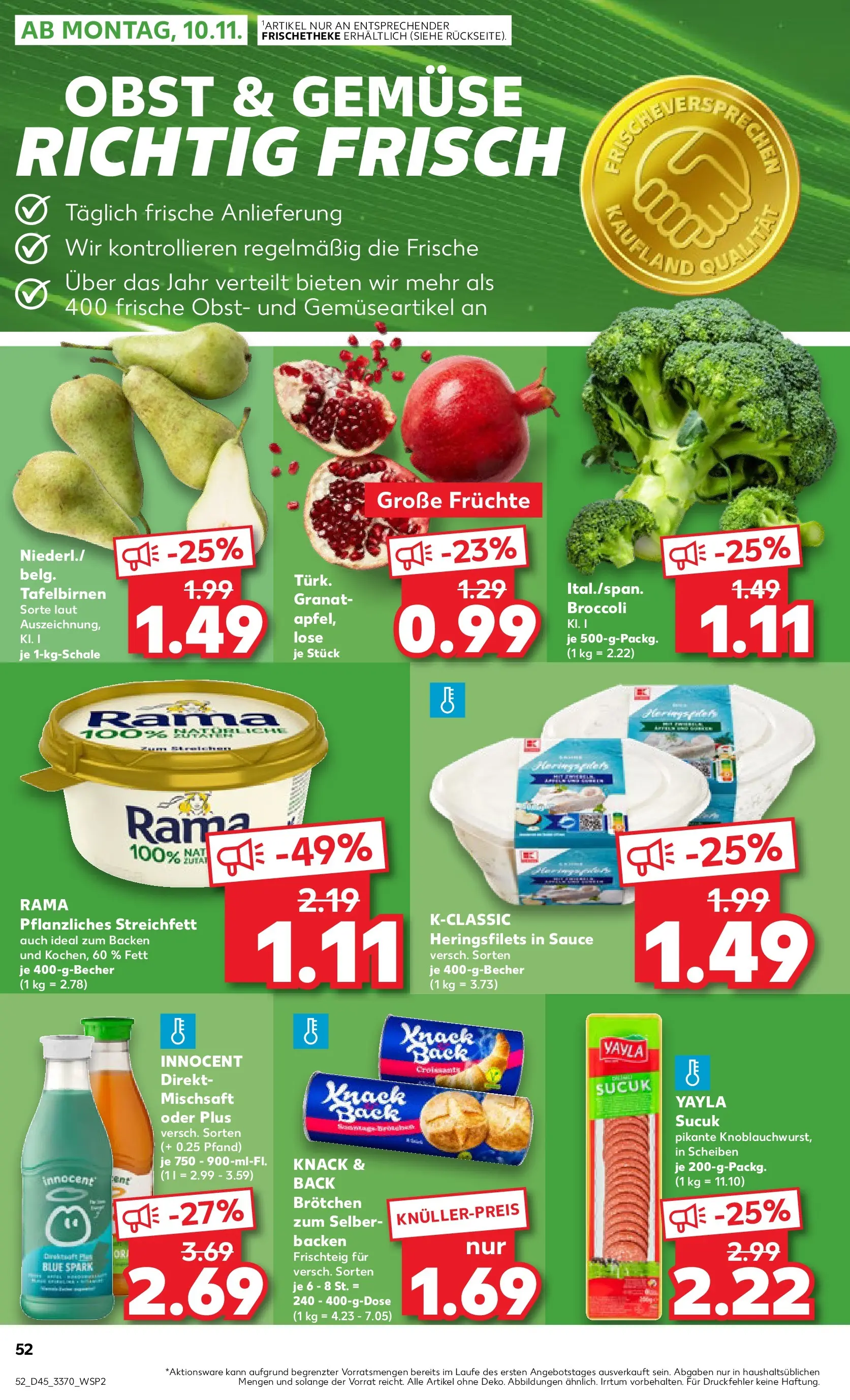 Prospekt Kaufland ab 05.11.2025 » Angebote Online zum Blättern | Seite: 52 | Produkte: Rama, Croissant, Gemüse, Obst