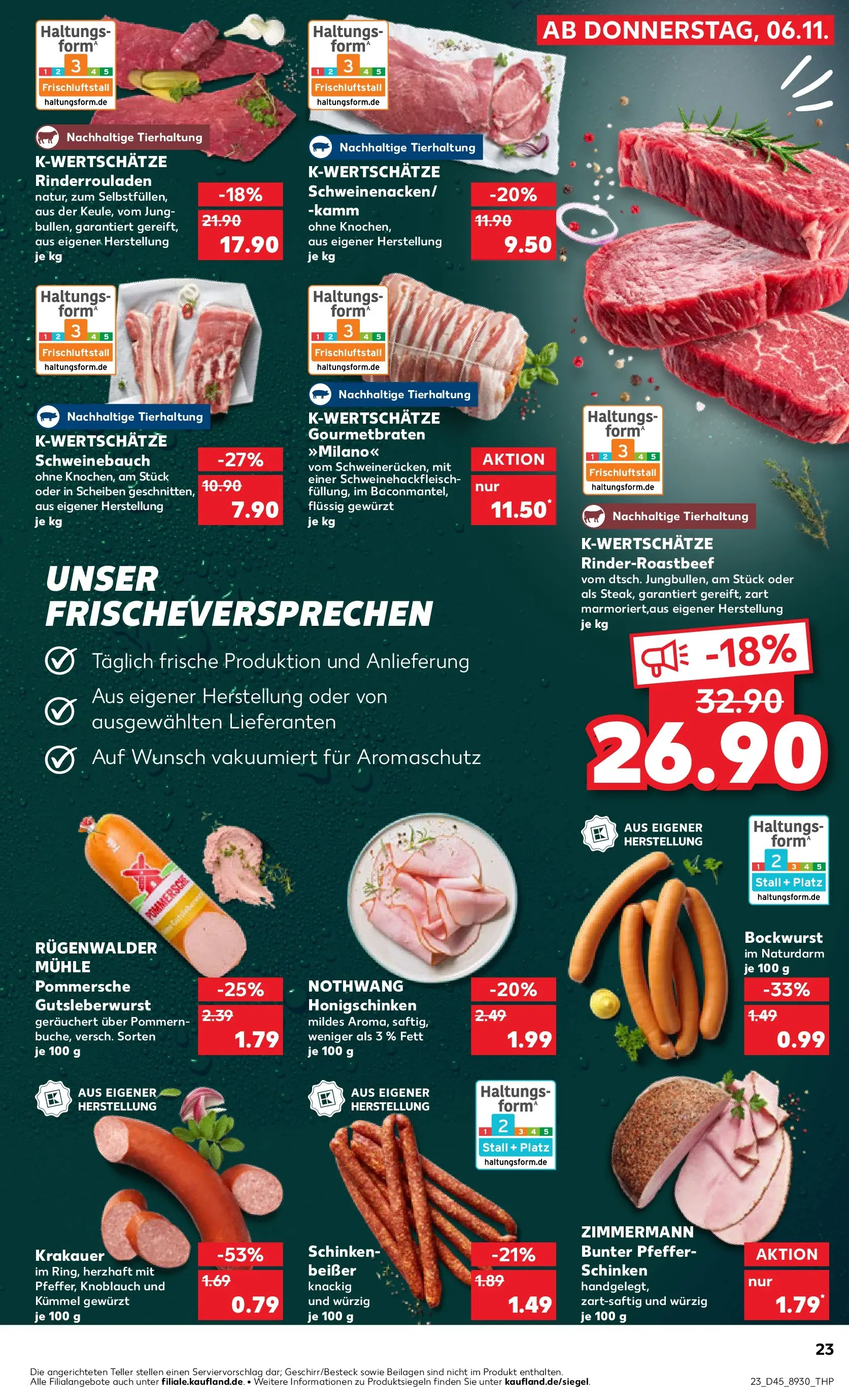 Prospekt Kaufland ab 05.11.2025 » Angebote Online zum Blättern | Seite: 23 | Produkte: Rinderrouladen, Bockwurst, Schweinebauch, Schinken