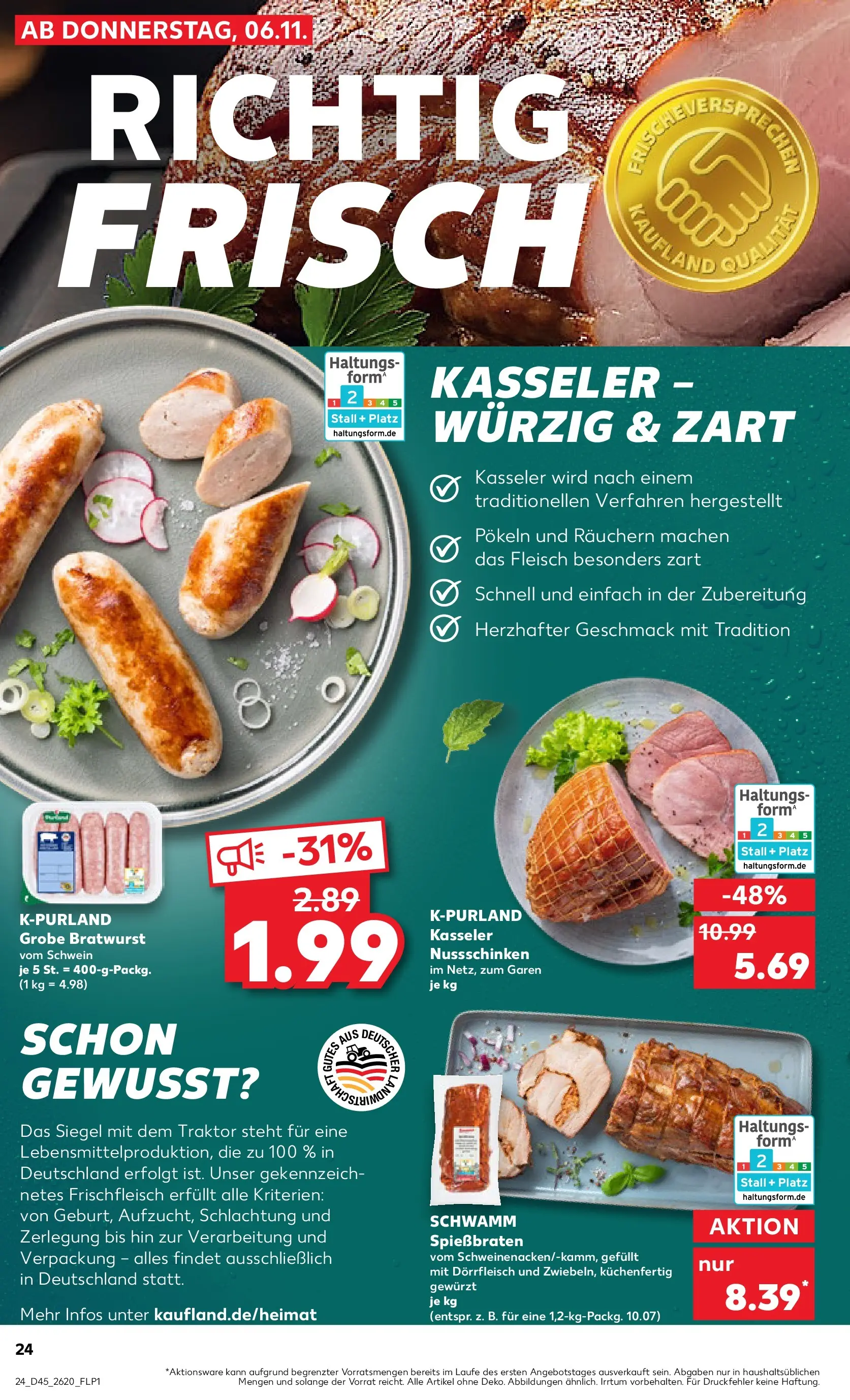 Prospekt Kaufland ab 06.11.2025 » Angebote Online zum Blättern | Seite: 24 | Produkte: Bratwurst, Fleisch