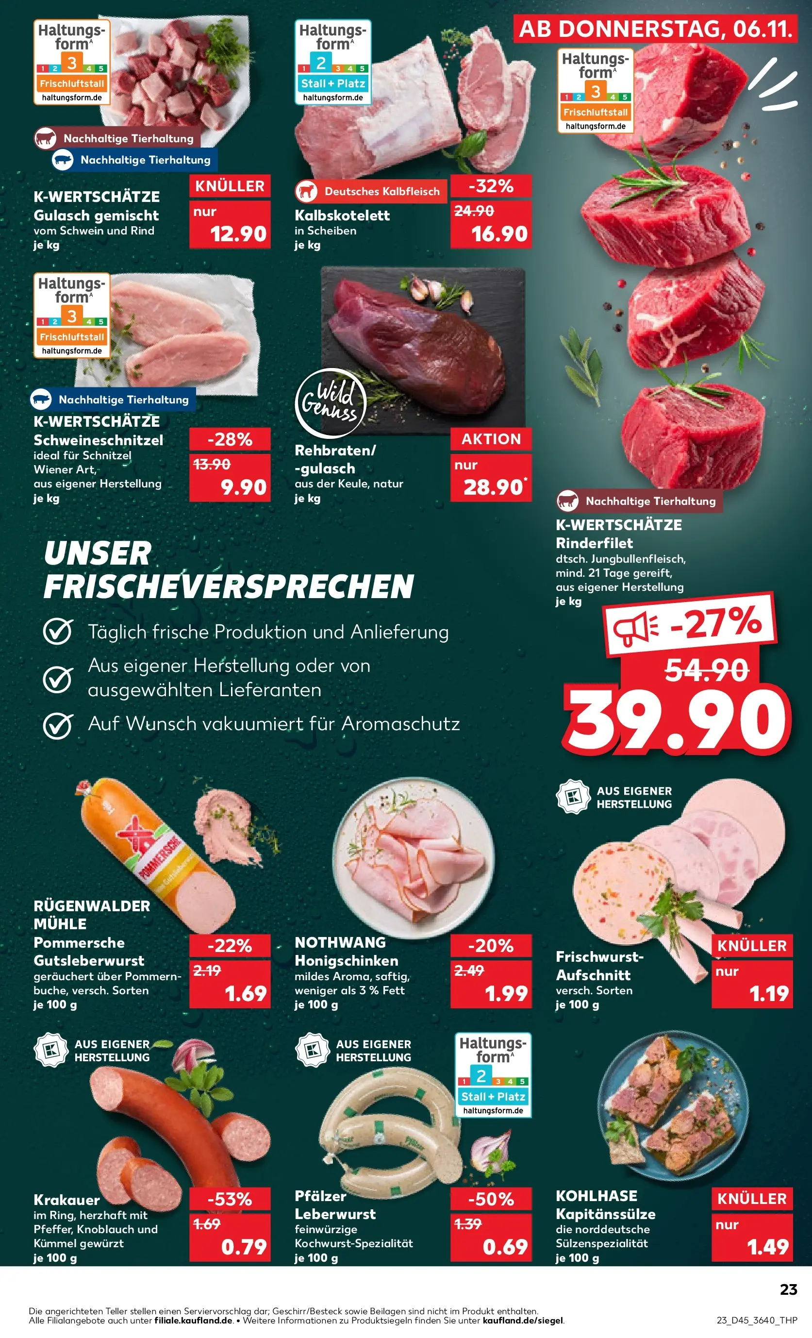 Prospekt Kaufland ab 06.11.2025 » Angebote und Werbung Online | Seite: 23 | Produkte: Rinderfilet, Schnitzel, Gulasch, Knoblauch Prospekt Kaufland ab 06.11.2025 » Angebote Online zum Blättern | Seite: 23 | Produkte: Rinderfilet, Schnitzel, Gulasch, Knoblauch
