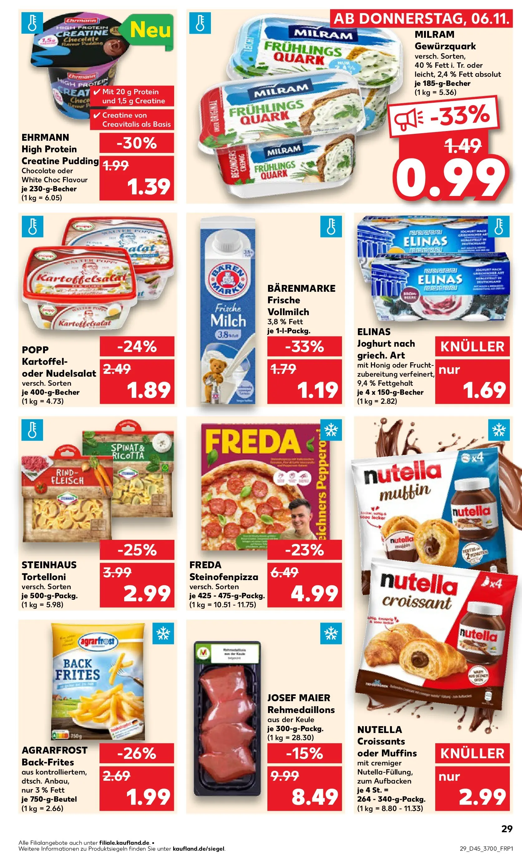 Prospekt Kaufland ab 06.11.2025 » Angebote Online zum Blättern | Seite: 29 | Produkte: Quark, Milch, Croissant, Pizza
