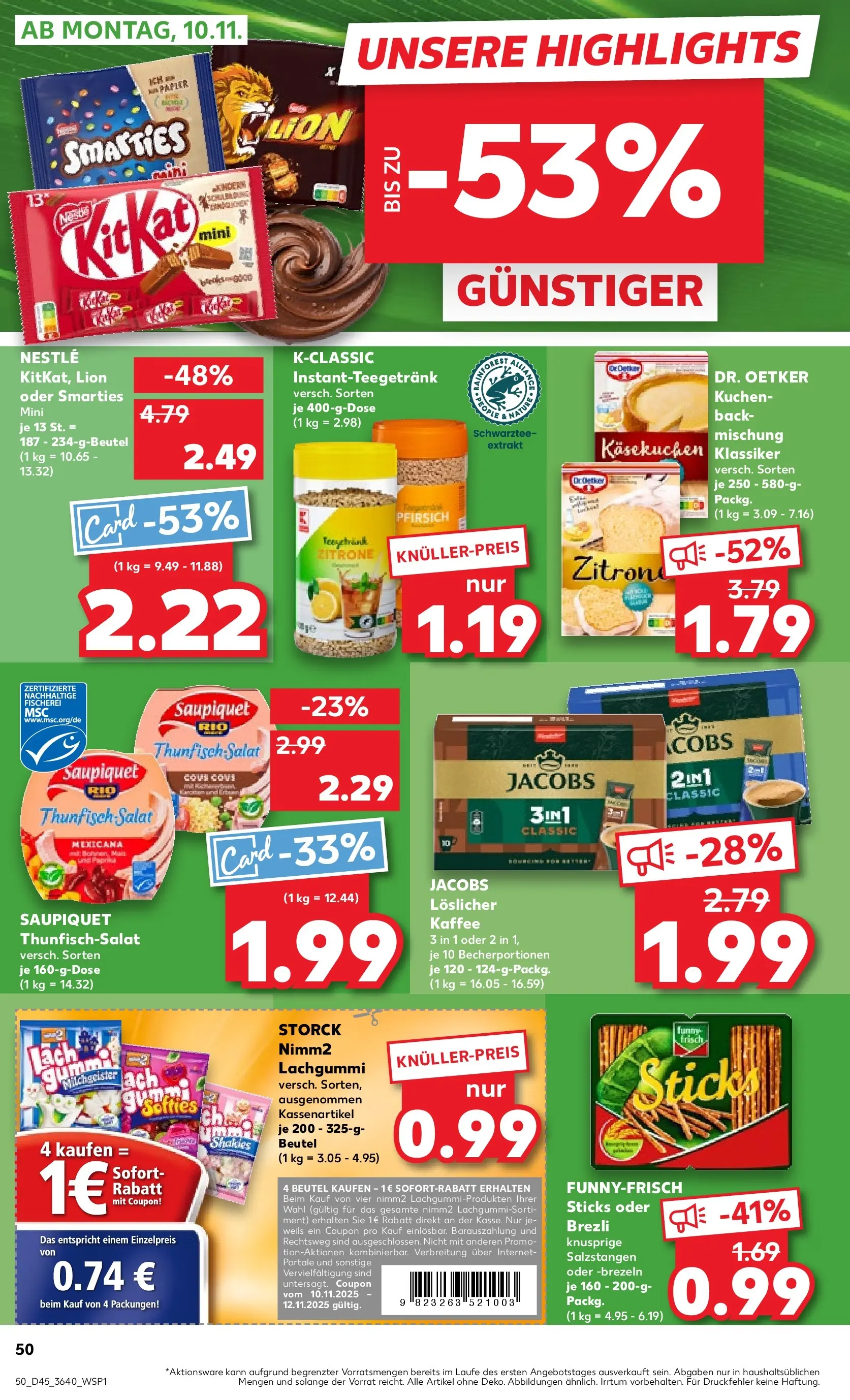 Prospekt Kaufland ab 06.11.2025 » Angebote und Werbung Online | Seite: 58 | Produkte: Thunfisch, Smarties, Kuchen, Salat Prospekt Kaufland ab 06.11.2025 » Angebote Online zum Blättern | Seite: 58 | Produkte: Thunfisch, Smarties, Kuchen, Salat
