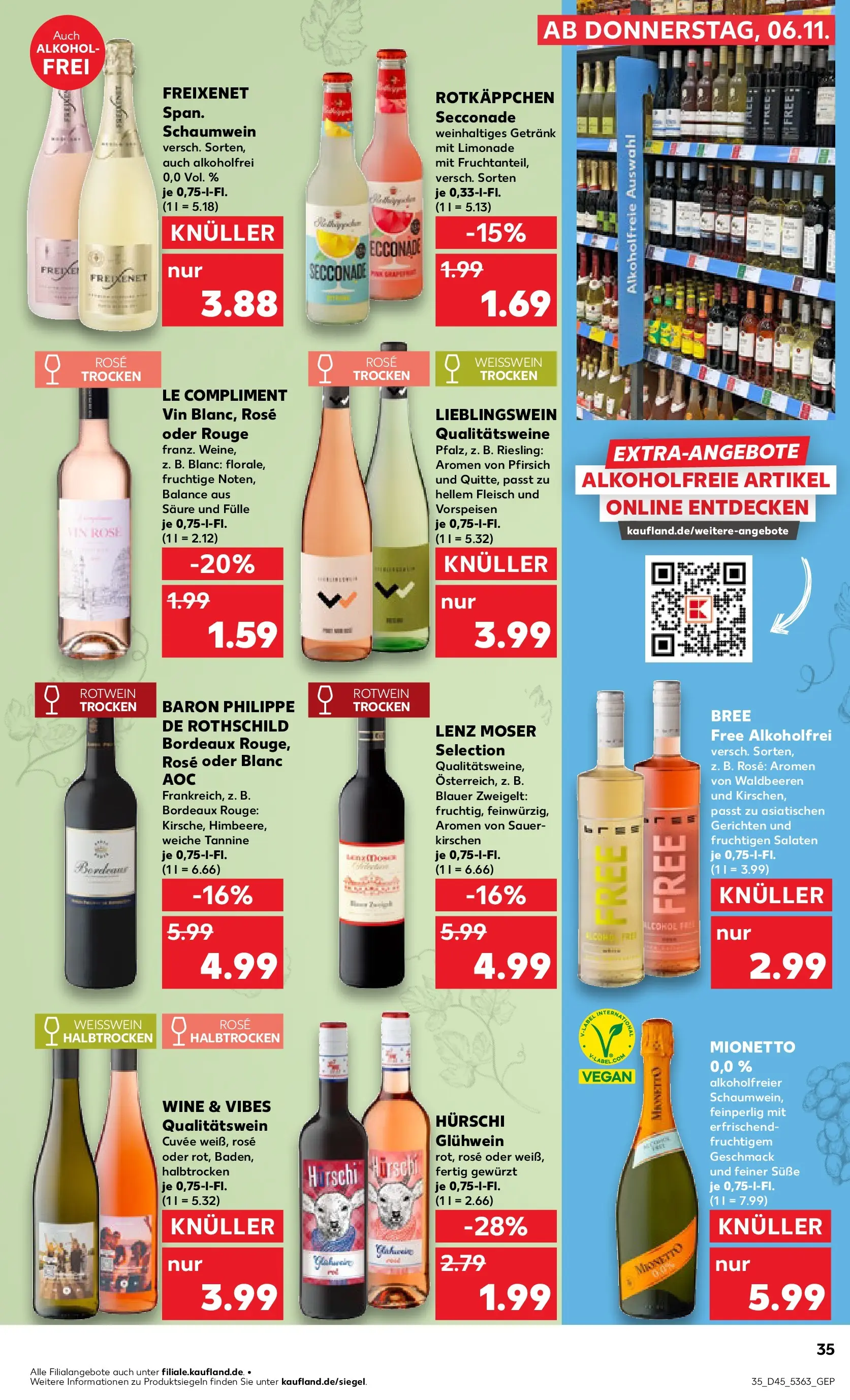 Prospekt Kaufland ab 06.11.2025 » Angebote und Werbung Online | Seite: 35 | Produkte: Weißwein, Rotwein trocken, Limonade, Rouge Prospekt Kaufland ab 06.11.2025 » Angebote Online zum Blättern | Seite: 35 | Produkte: Weißwein, Rotwein trocken, Limonade, Rouge