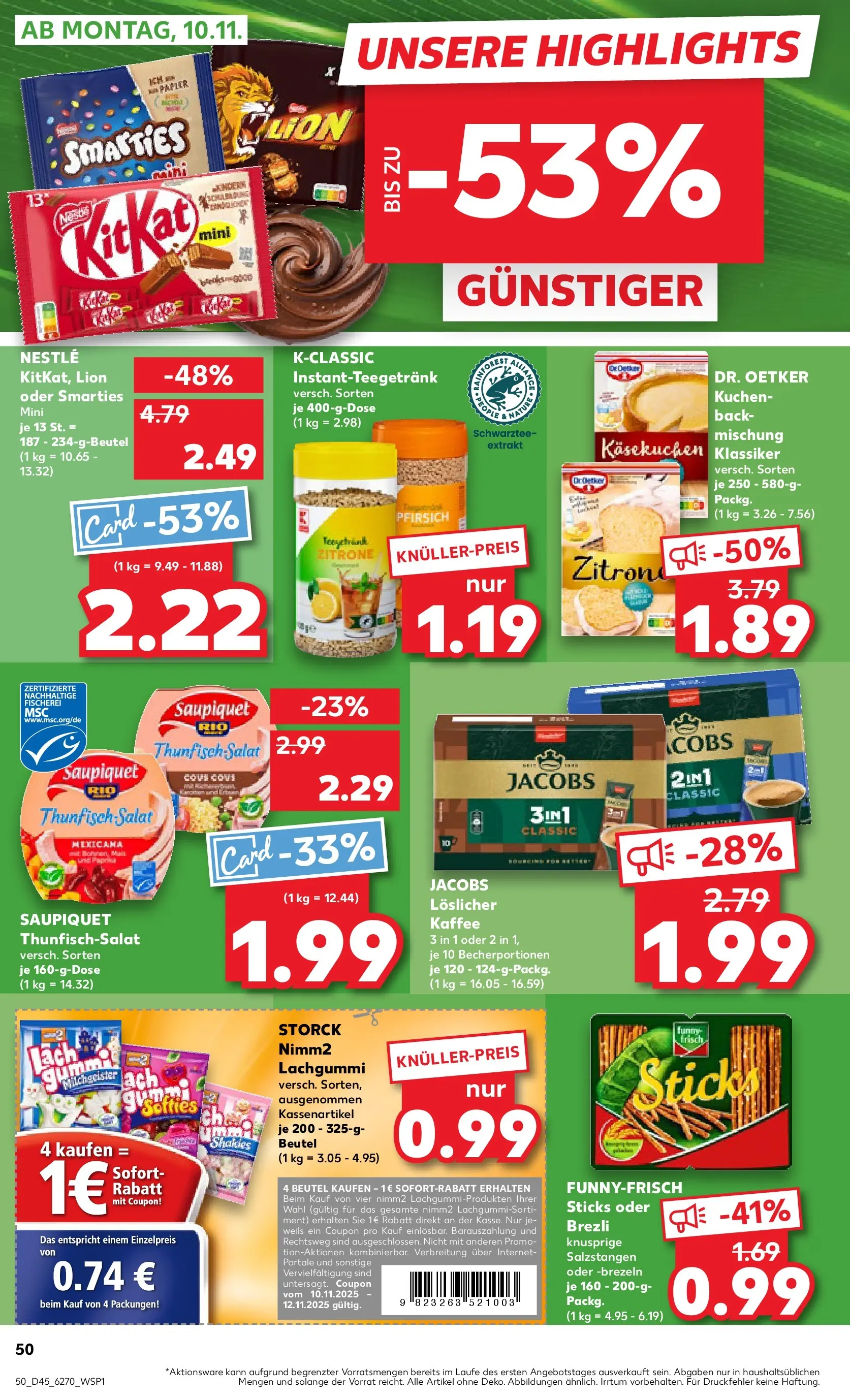 Prospekt Kaufland ab 05.11.2025 » Angebote Online zum Blättern | Seite: 50 | Produkte: Thunfisch, Kaffee, Kuchen, Salat
