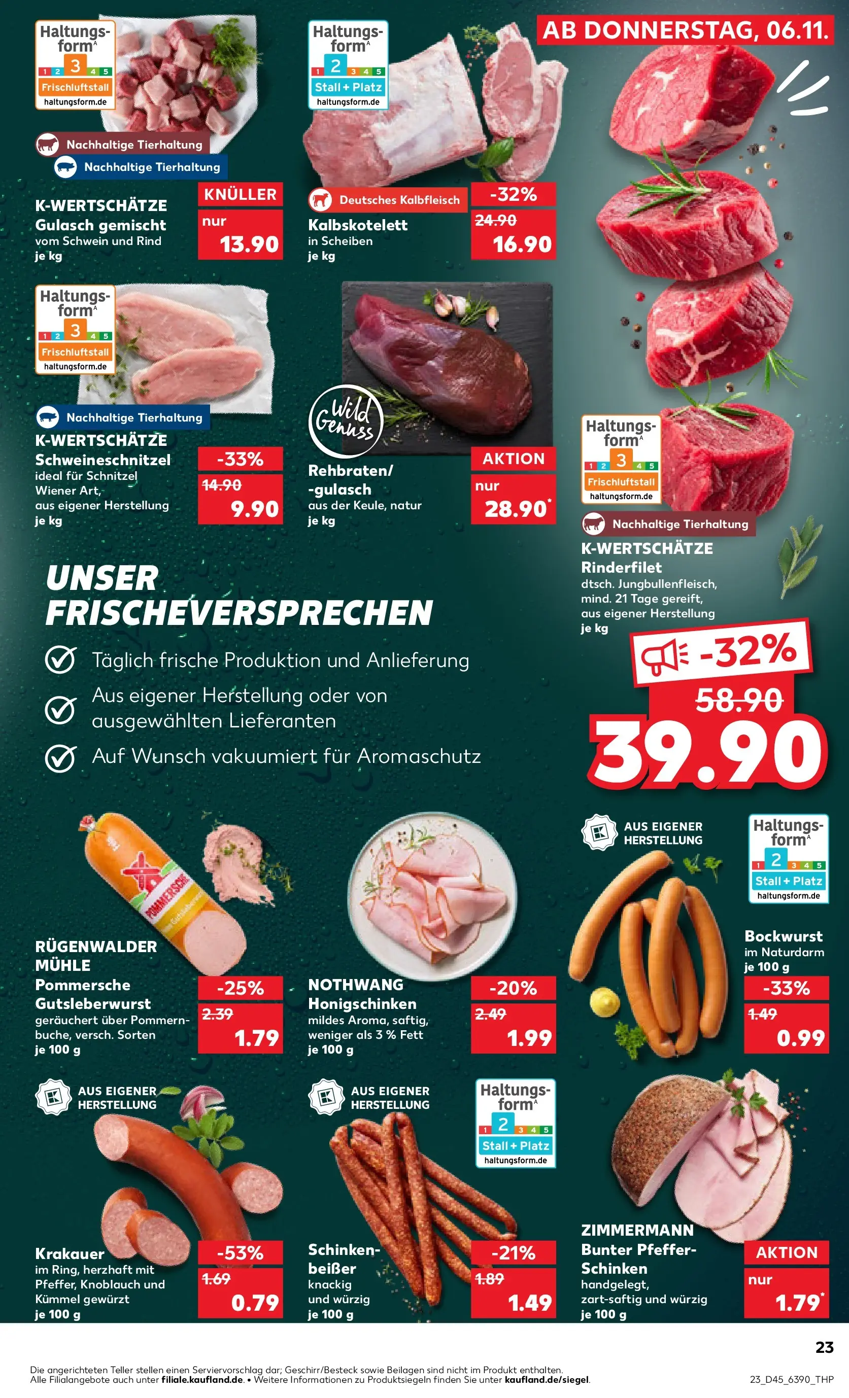 Prospekt Kaufland ab 05.11.2025 » Angebote Online zum Blättern | Seite: 23 | Produkte: Bockwurst, Mühle, Rinderfilet, Schinken