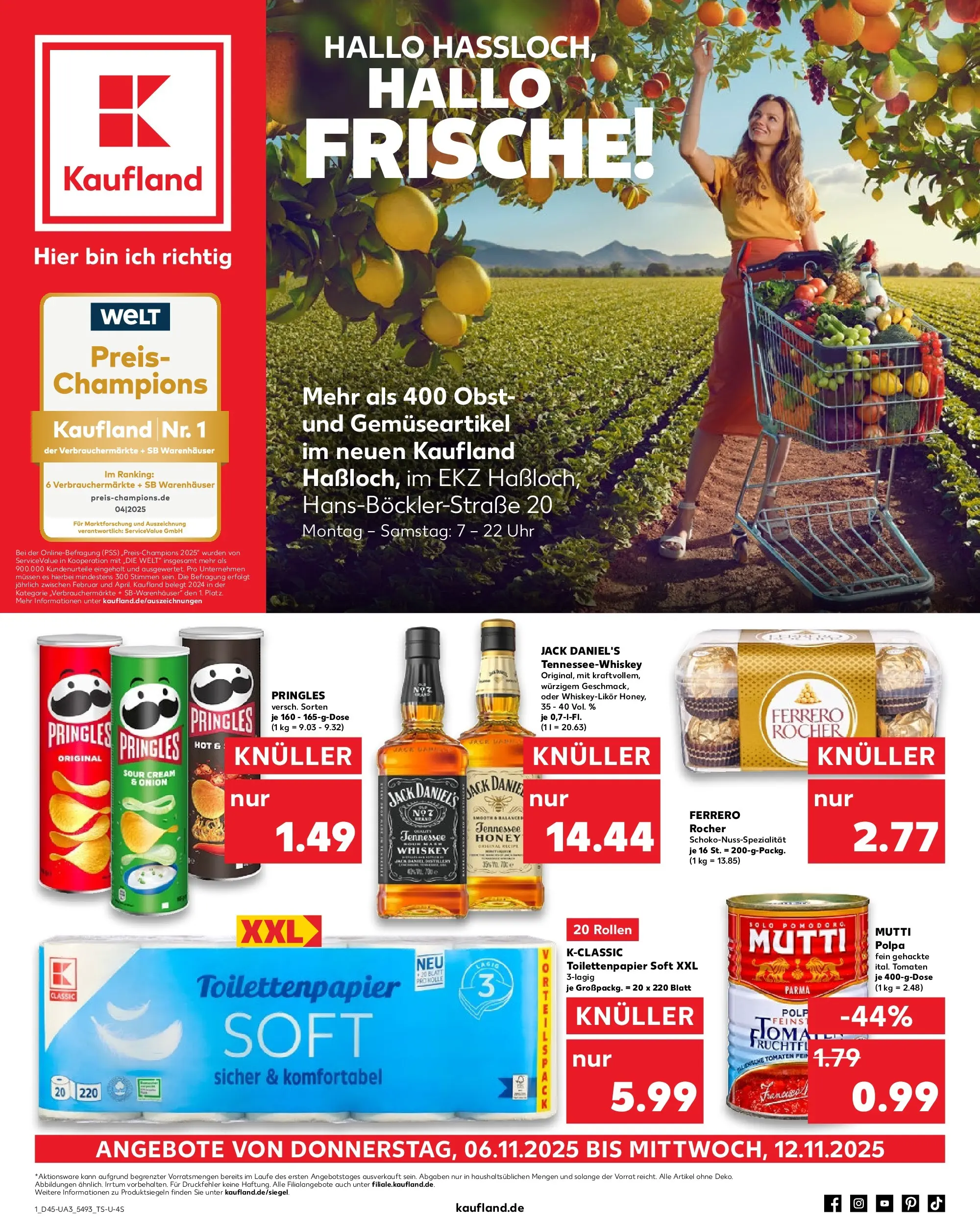 Prospekt Kaufland ab 06.11.2025 » Angebote Online zum Blättern | Seite: 1 | Produkte: Jack Daniel's, Obst, Pringles, Uhr