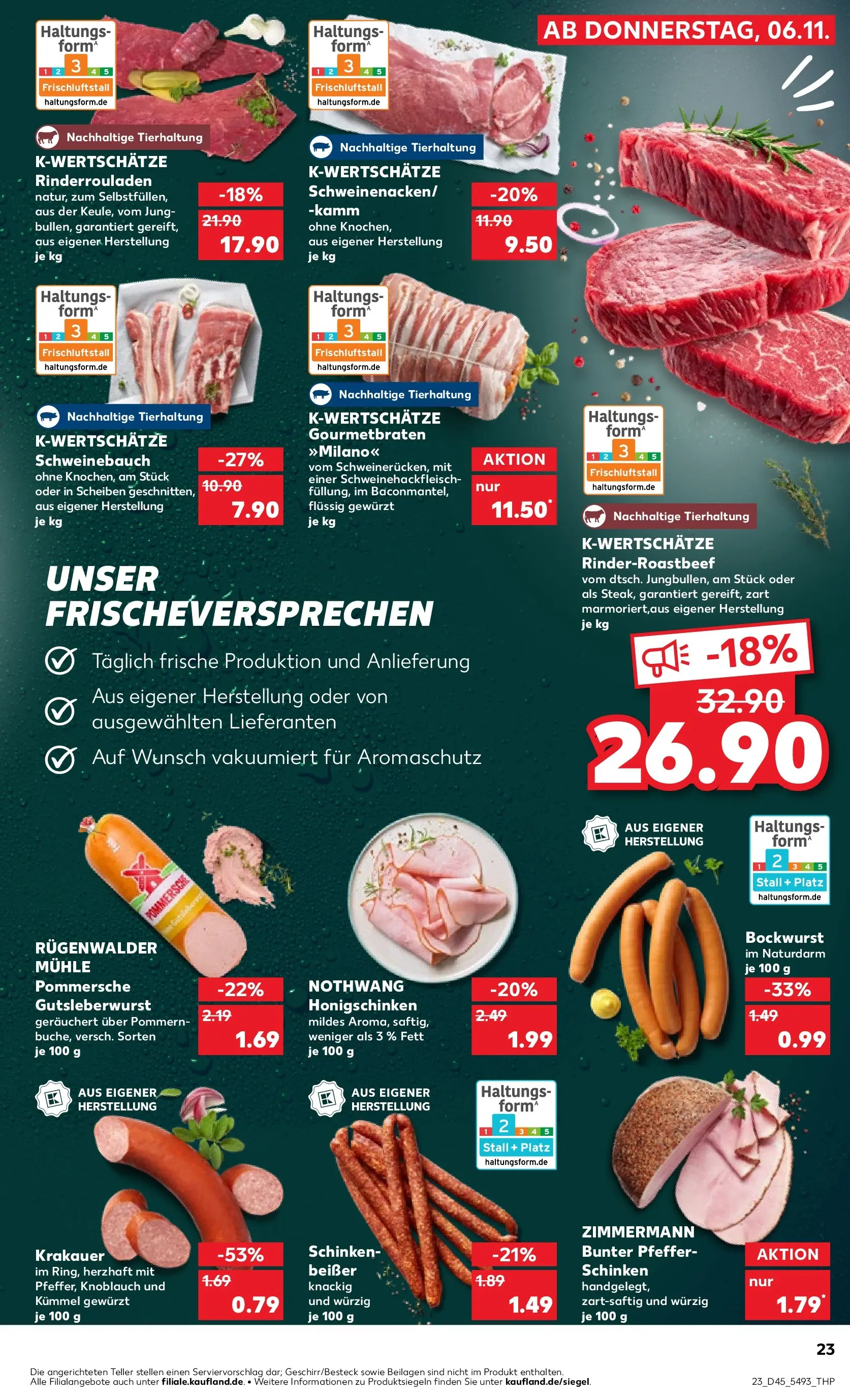 Prospekt Kaufland ab 06.11.2025 » Angebote Online zum Blättern | Seite: 27 | Produkte: Rinderrouladen, Schweinebauch, Pfeffer, Schinken