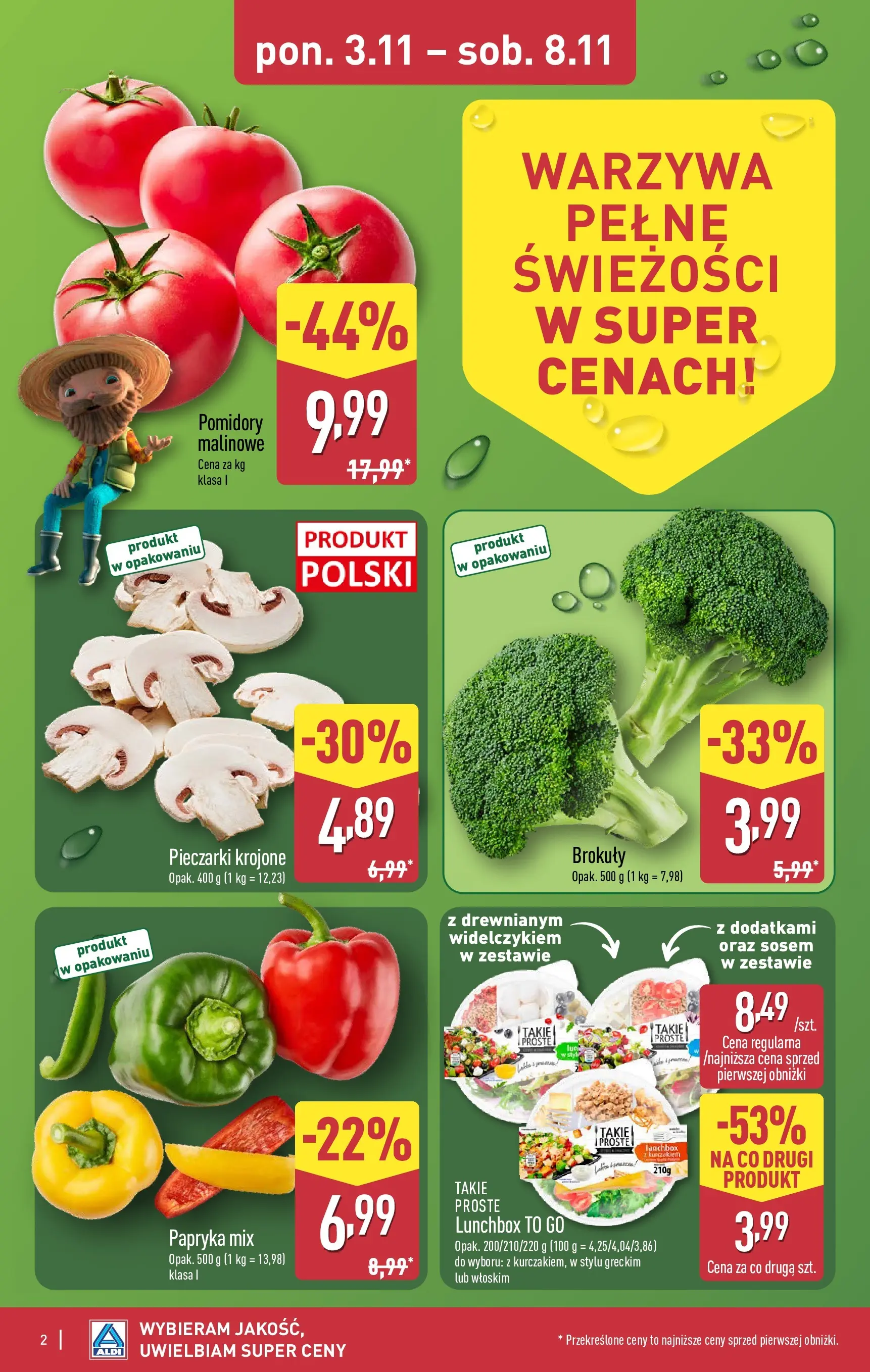 Aldi - Aż do 90% taniej w ALDI! od 02.11.2025 - Ulotka PDF, promocje | Strona: 2 | Produkty: Pieczarki, Papryka, Pomidory, Warzywa