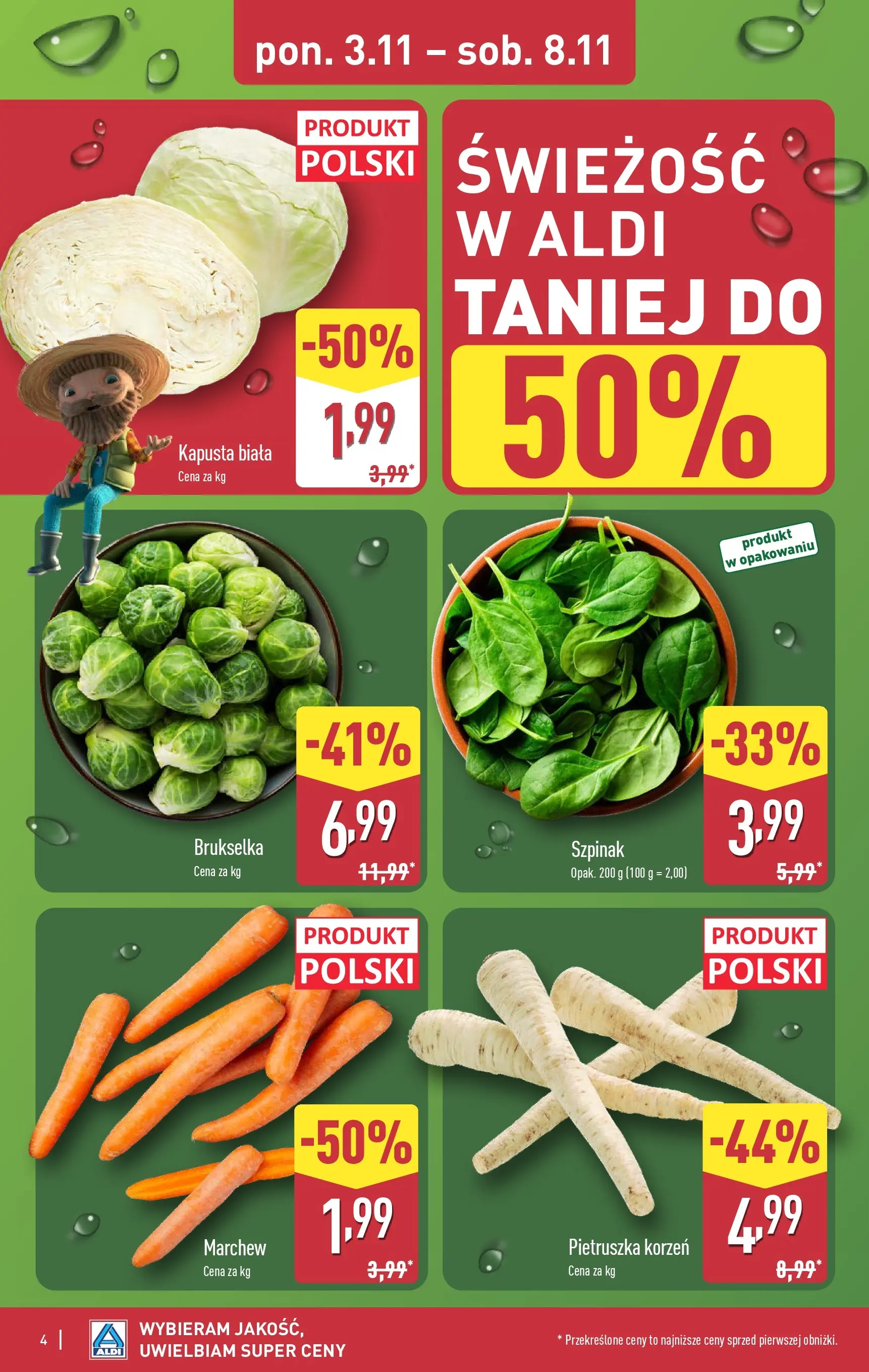 Aldi - Aż do 90% taniej w ALDI! od 02.11.2025 - Ulotka PDF, promocje | Strona: 4 | Produkty: Kapusta, Pietruszka, Szpinak, Kapusta biała