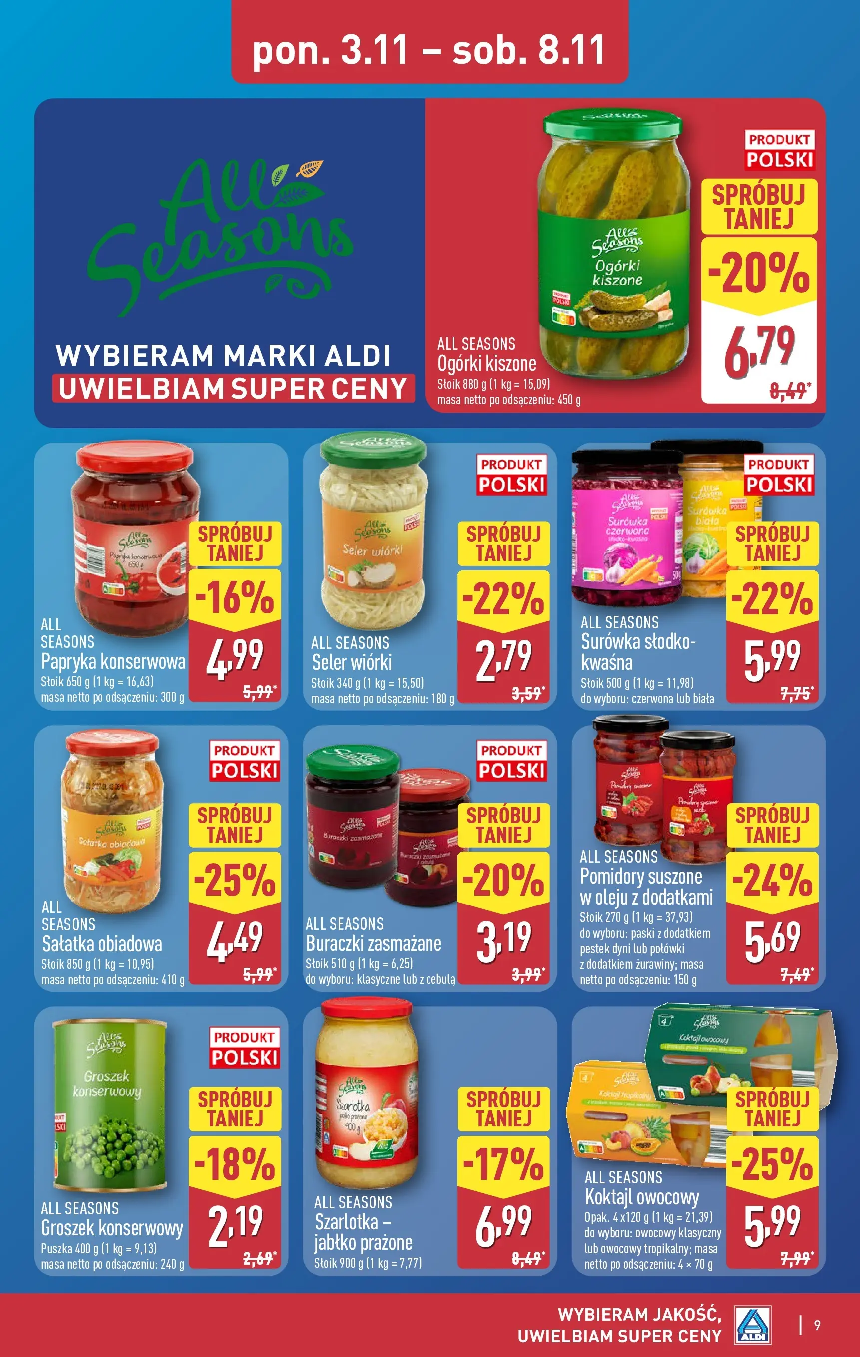 Aldi - Aż do 90% taniej w ALDI! od 02.11.2025 - Ulotka PDF, promocje | Strona: 9 | Produkty: Papryka, Pomidory, Buraczki zasmażane, Sałatka