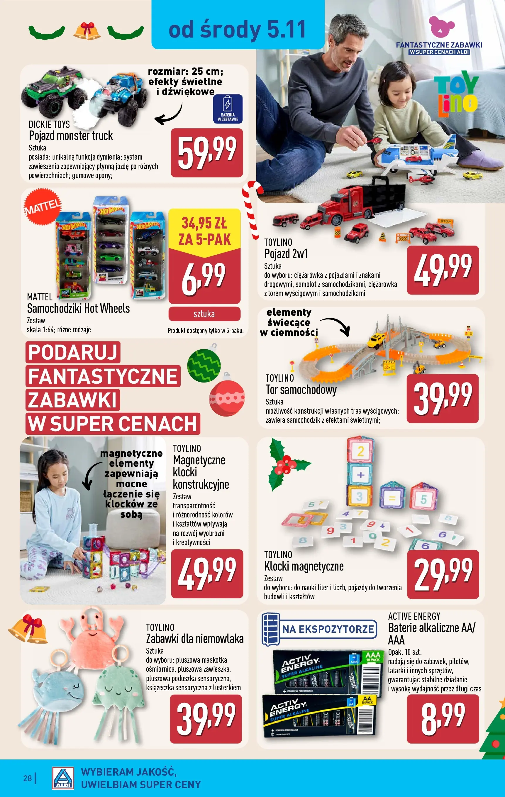 Aldi - Aż do 90% taniej w ALDI! od 02.11.2025 - Ulotka PDF, promocje | Strona: 28 | Produkty: Baterie, Poduszka, Bateria, Klocki magnetyczne