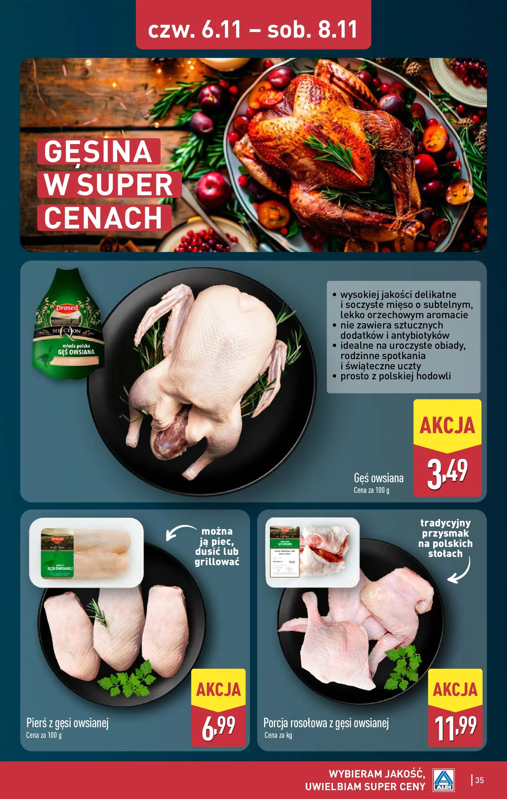 Aldi - Aż do 90% taniej w ALDI! od 02.11.2025 - Ulotka PDF, promocje | Strona: 35 | Produkty: Pierś z gęsi, Gęś owsiana, Gęś, Owsiana