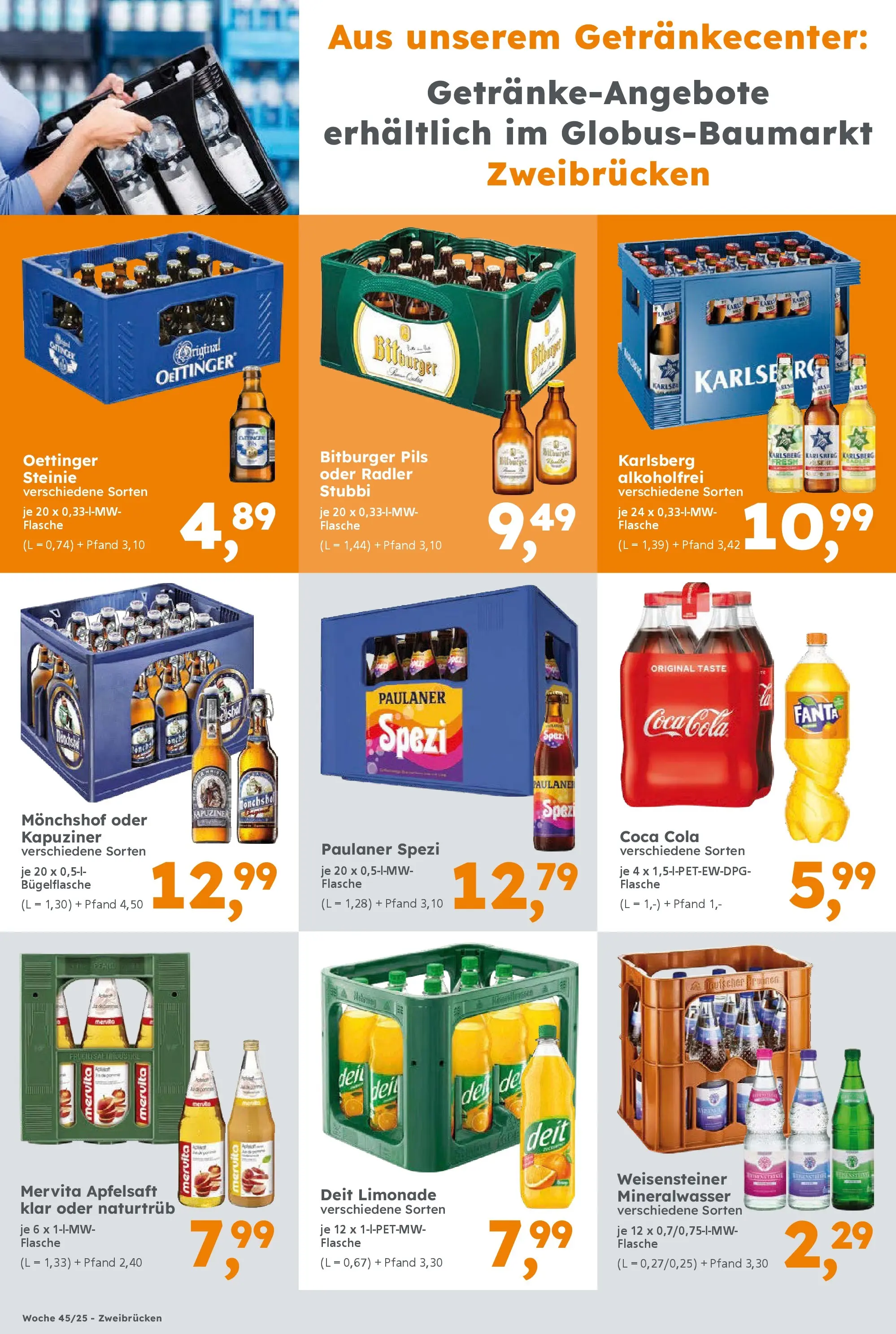 Globus Baumarkt prospekt Homburg	 (ab 03.11.2025) zum Blättern | Seite: 16 | Produkte: Bitburger, Coca cola, Paulaner spezi, Apfelsaft