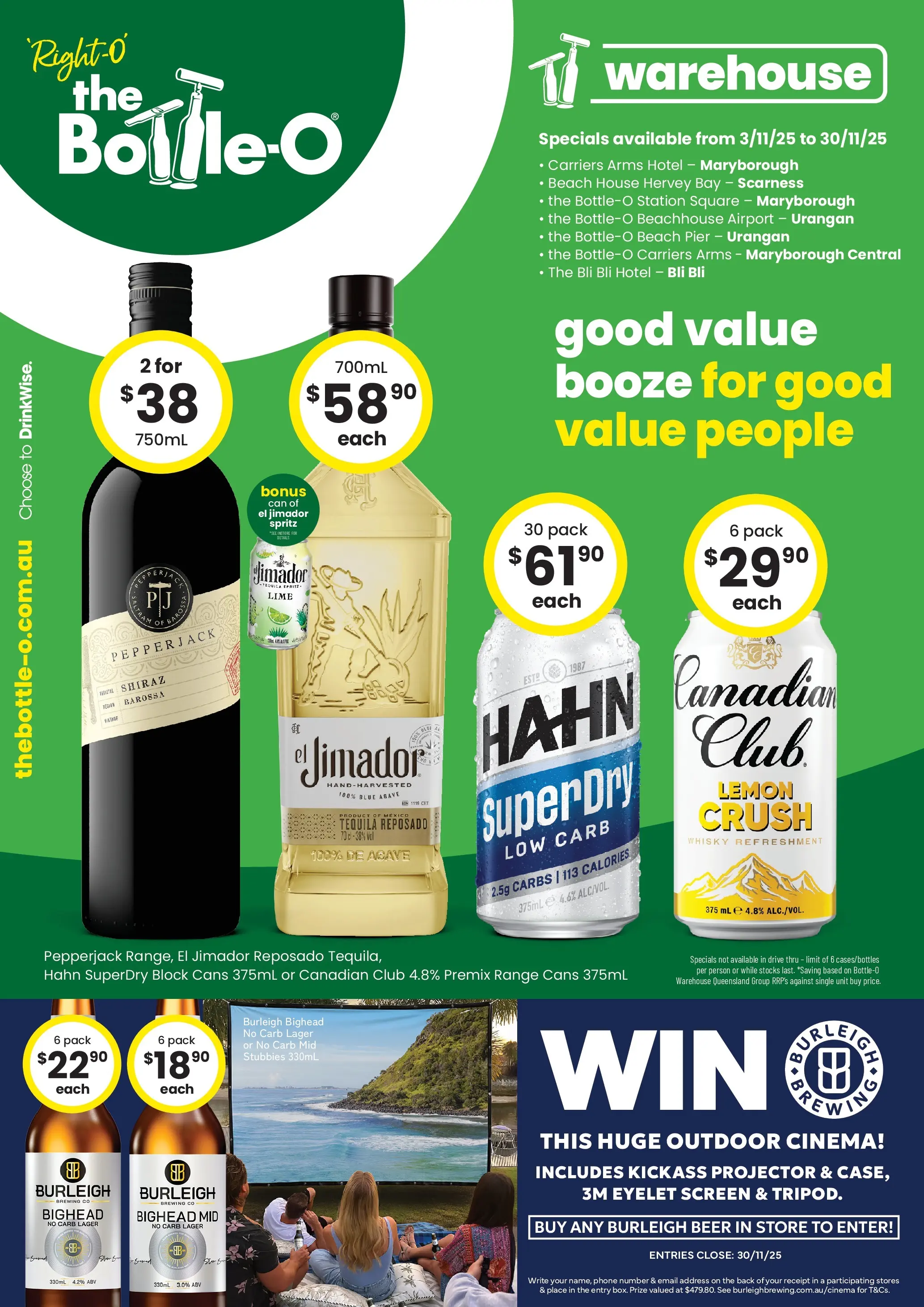 The Bottle-O Catalogue Wondunna, Maryborough, Bli Bli - 03/11/2025 > weekly / monthly specials | Page: 1 | Products: Beer, Lemon, Lime, Projector