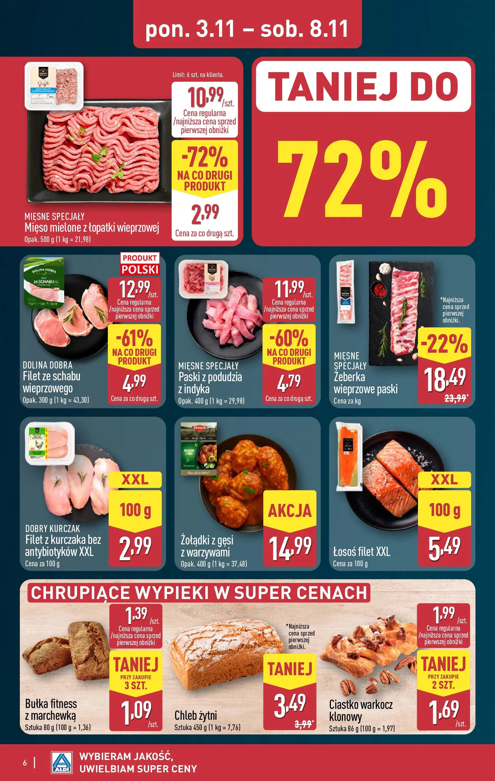 Aldi - Aż do 90% taniej w ALDI! od 02.11.2025 - Ulotka PDF, promocje | Strona: 6 | Produkty: Mięso, Chleb żytni, Bułka, Marchewka