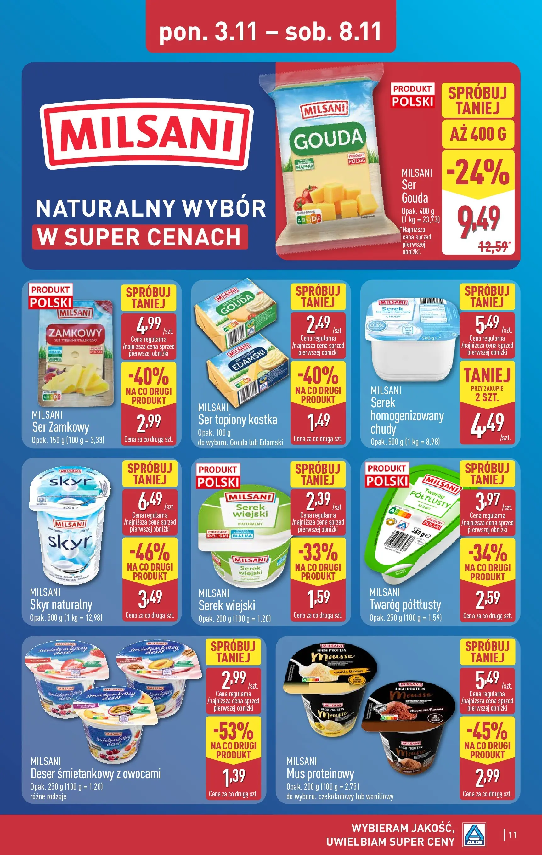 Aldi - Aż do 90% taniej w ALDI! od 02.11.2025 - Ulotka PDF, promocje | Strona: 11 | Produkty: Ser topiony, Serek wiejski, Ser, Twaróg
