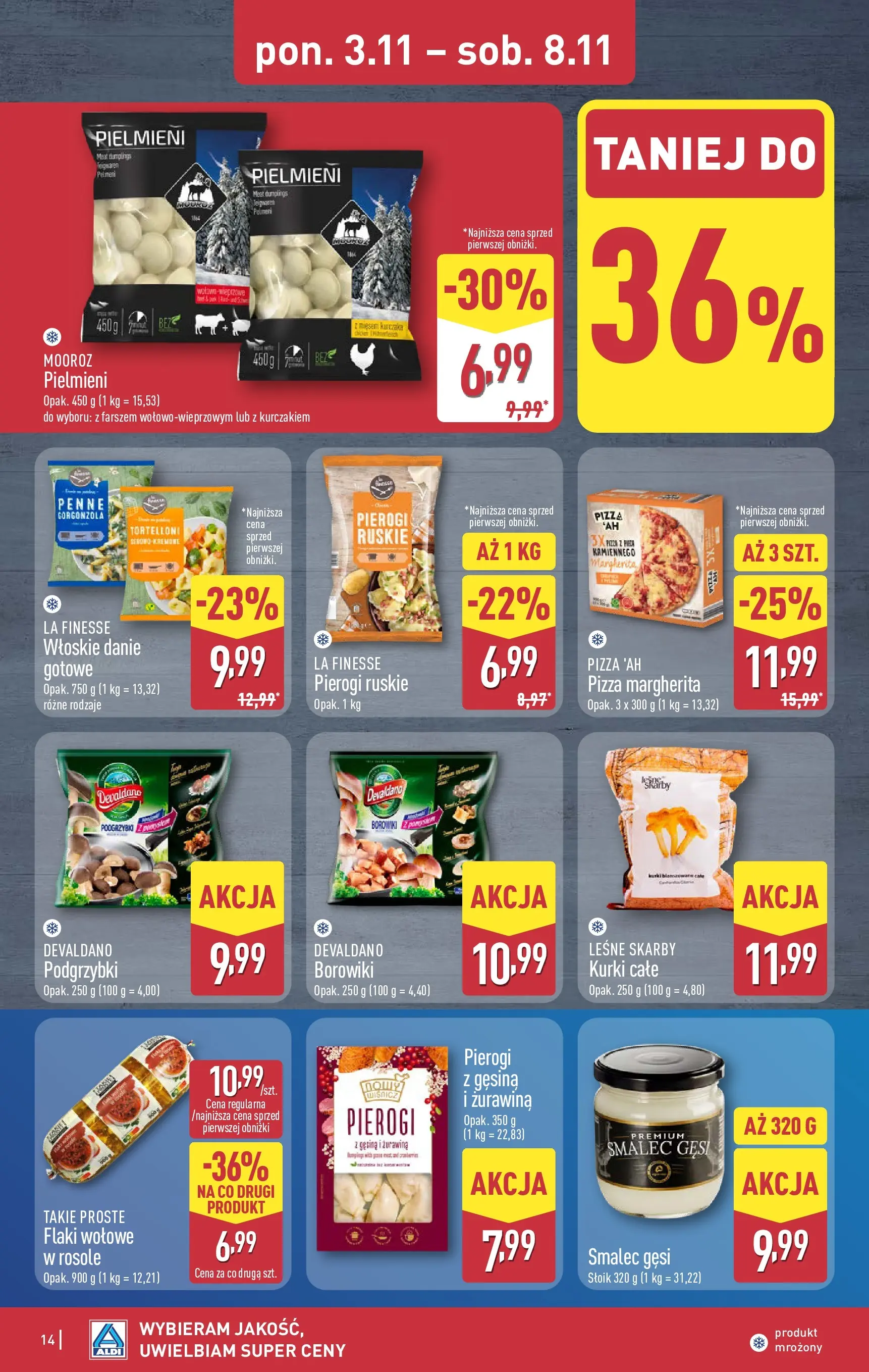 Aldi - Aż do 90% taniej w ALDI! od 02.11.2025 - Ulotka PDF, promocje | Strona: 14 | Produkty: Pierogi, Penne, Flaki, Gorgonzola