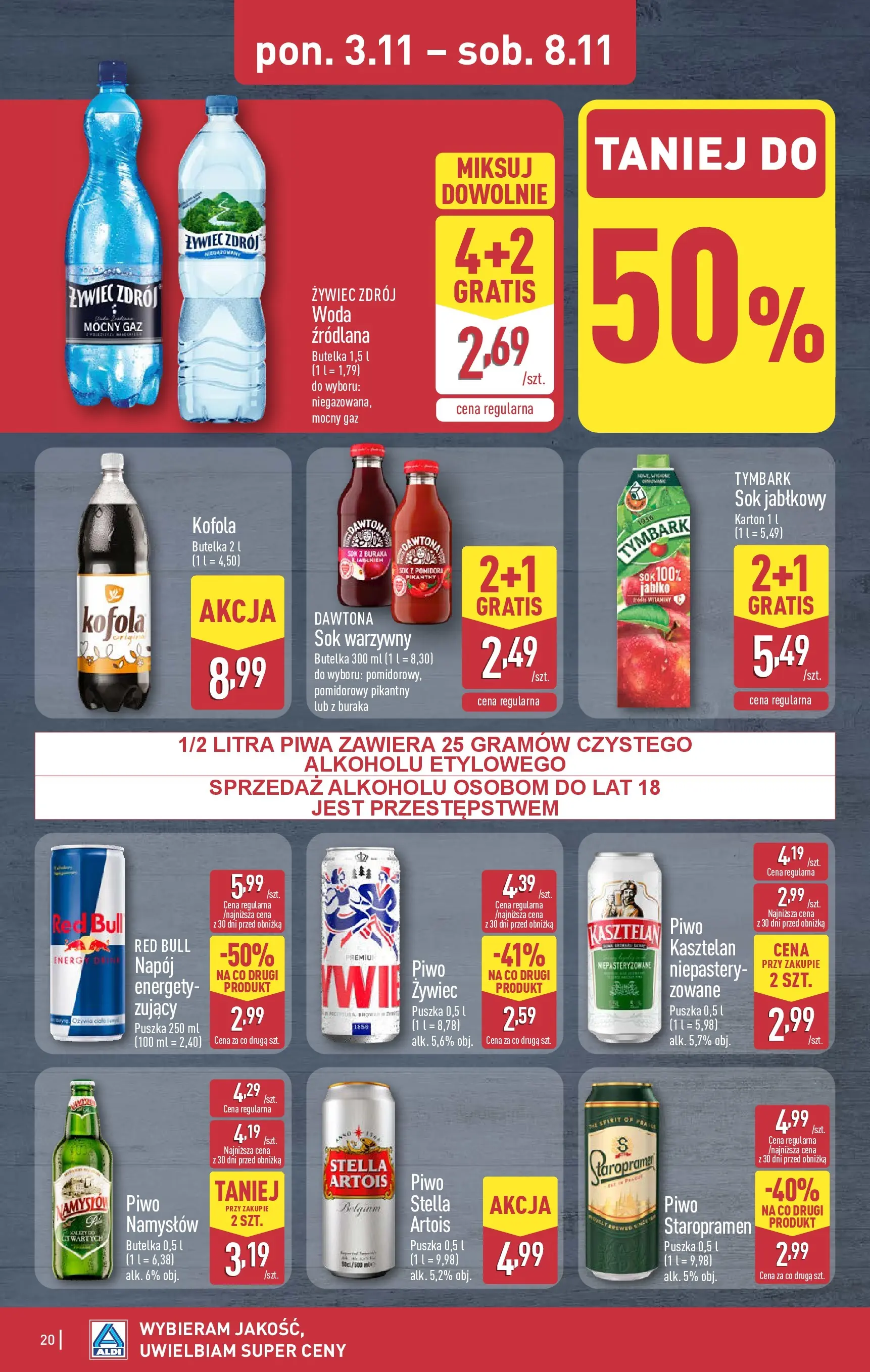 Aldi - Aż do 90% taniej w ALDI! od 02.11.2025 - Ulotka PDF, promocje | Strona: 20 | Produkty: Red bull, Sok jabłkowy, Sok, Woda