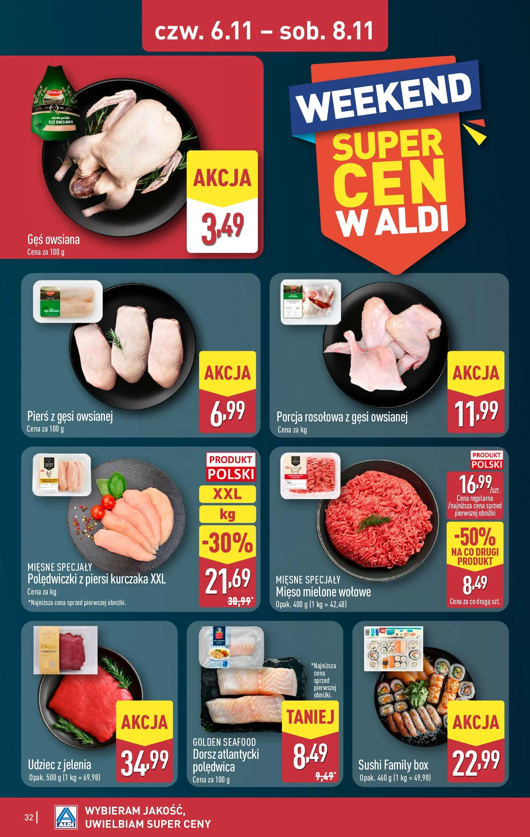 Aldi - Aż do 90% taniej w ALDI! od 02.11.2025 - Ulotka PDF, promocje | Strona: 32 | Produkty: Pierś z gęsi, Gęś owsiana, Mięso mielone wołowe, Gęś