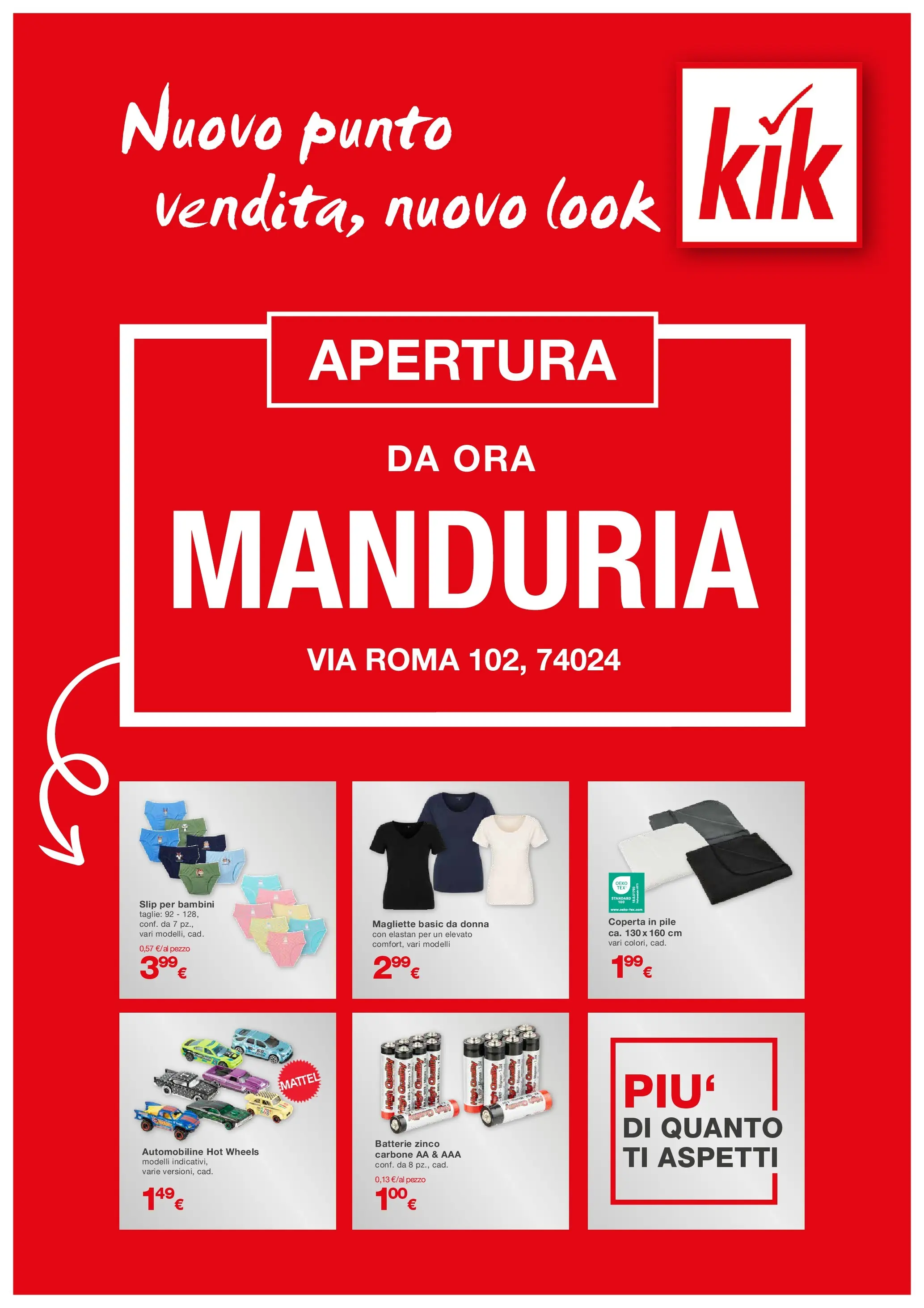Nuovo KiK - KiK volantino fino al 09.11.2025 dal 05/11/2025 > offerte anteprima 🛍️ | Pagina: 1 | Prodotti: Pile, Slip, Coperta, Batterie