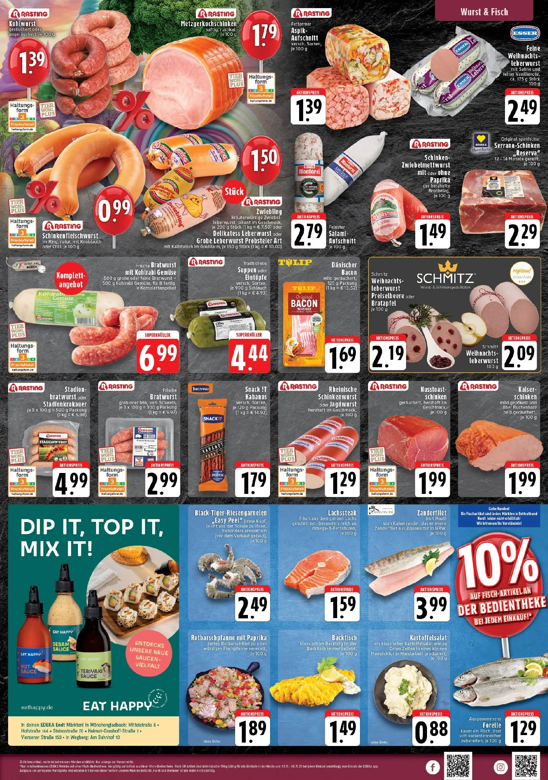 Edeka prospekt Wegberg	 (ab 02.11.2025) » Angebote Online | Seite: 3 | Produkte: Bratwurst, Schinken, Steak, Sahne