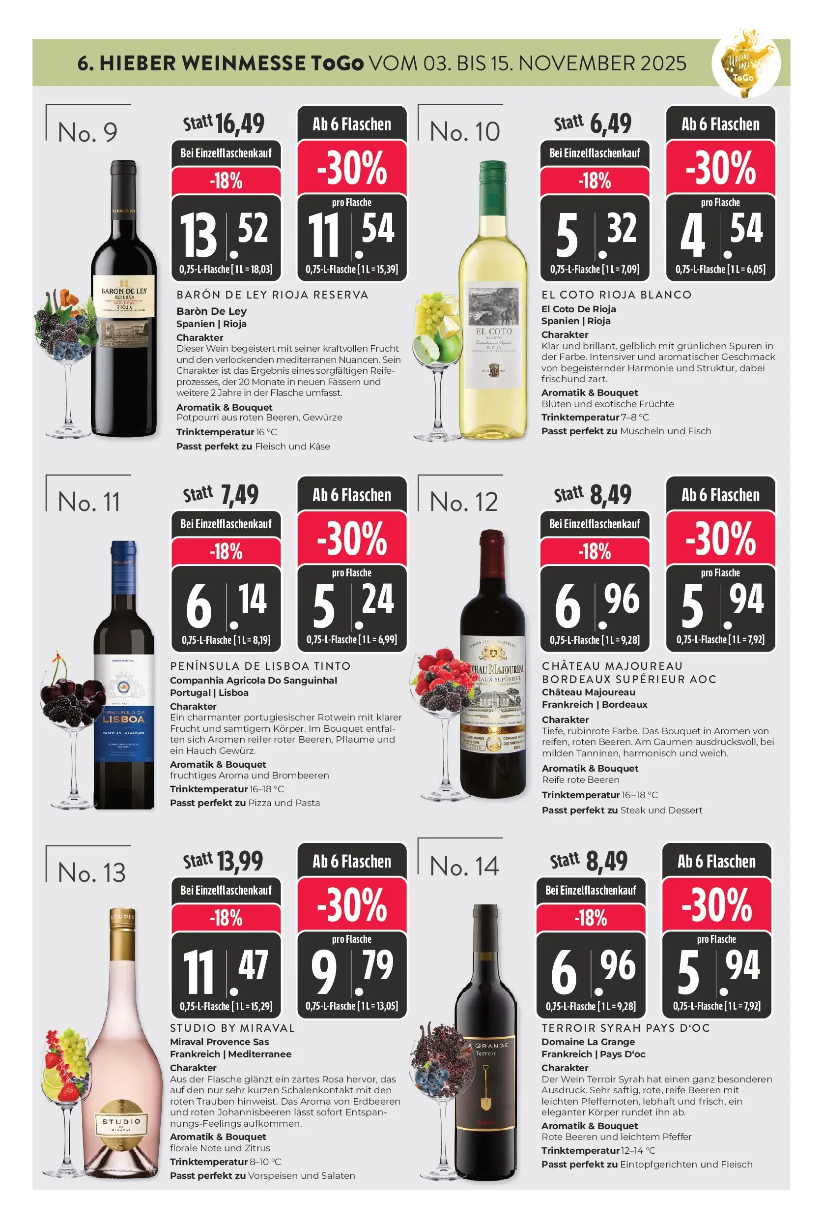 Entdecke - Hieber's Frischecenter: Meine Woche (ab 02.11.2025) zum Blättern | Seite: 9 | Produkte: Rotwein, Fisch, Pasta, Steak