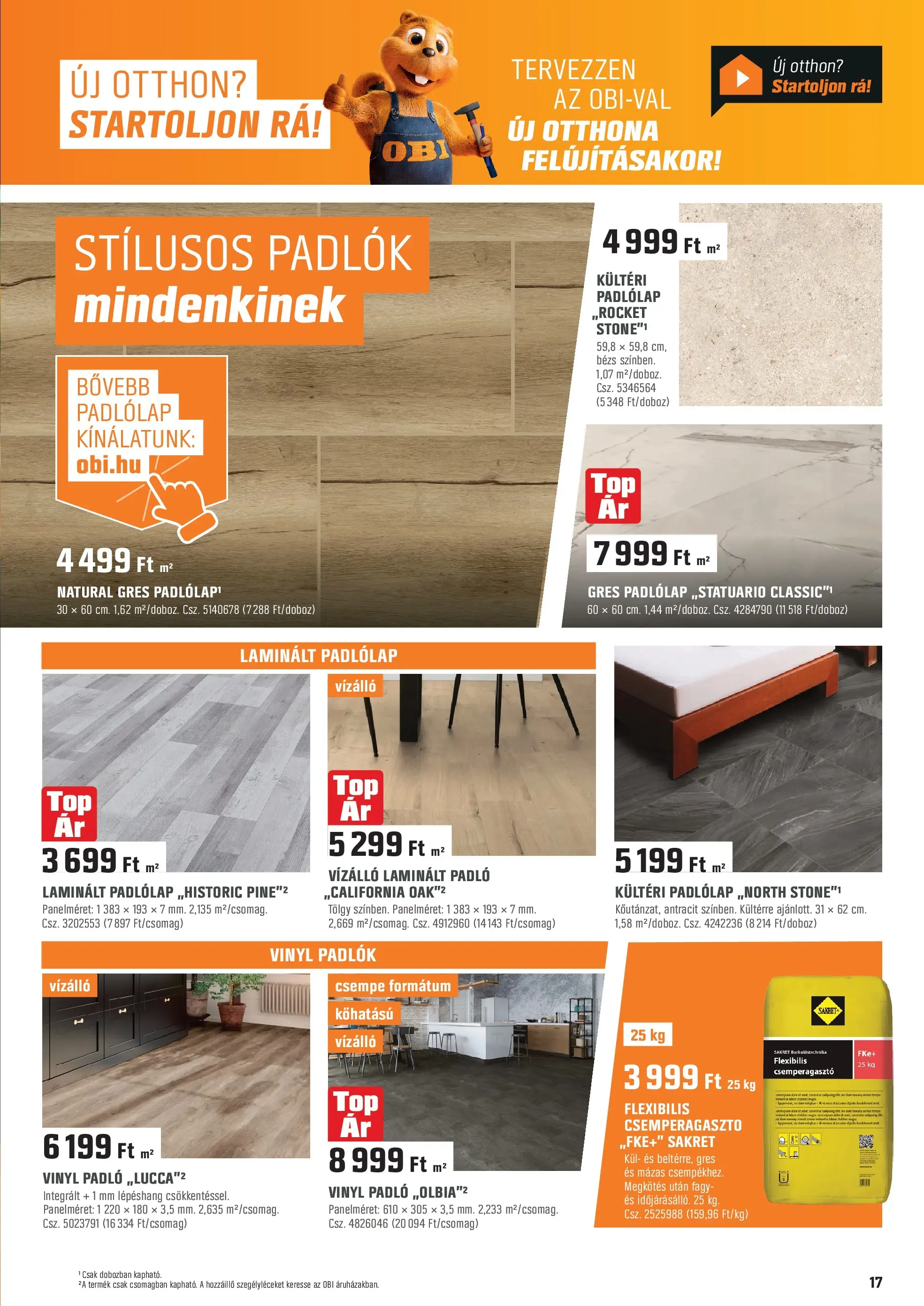 OBI - OBI újság érvényessége 2025.11.30-ig - 2025.11.04. -tól/töl > akció, lapozható szórólap 🛍️ | Oldal: 17 | Termékek: Laminált padló, Padlólap, Vinyl padló, Csempe