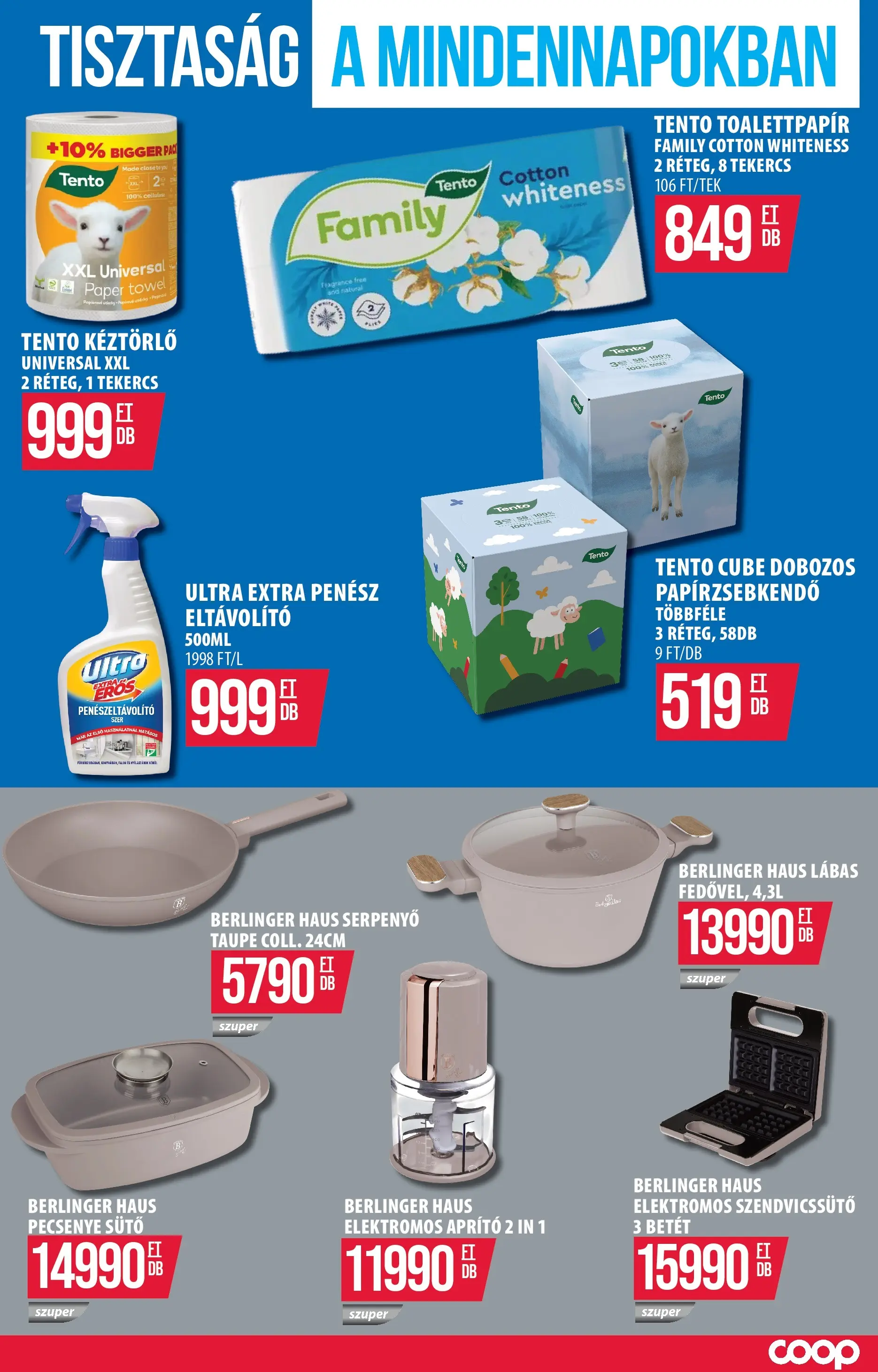 COOP Szolnok Akciós újság - 2025.11.06. -tól/töl > akció, lapozható szórólap 🛍️ | Oldal: 10 | Termékek: Aprító, Szendvicssütő, Papírzsebkendő, Serpenyő