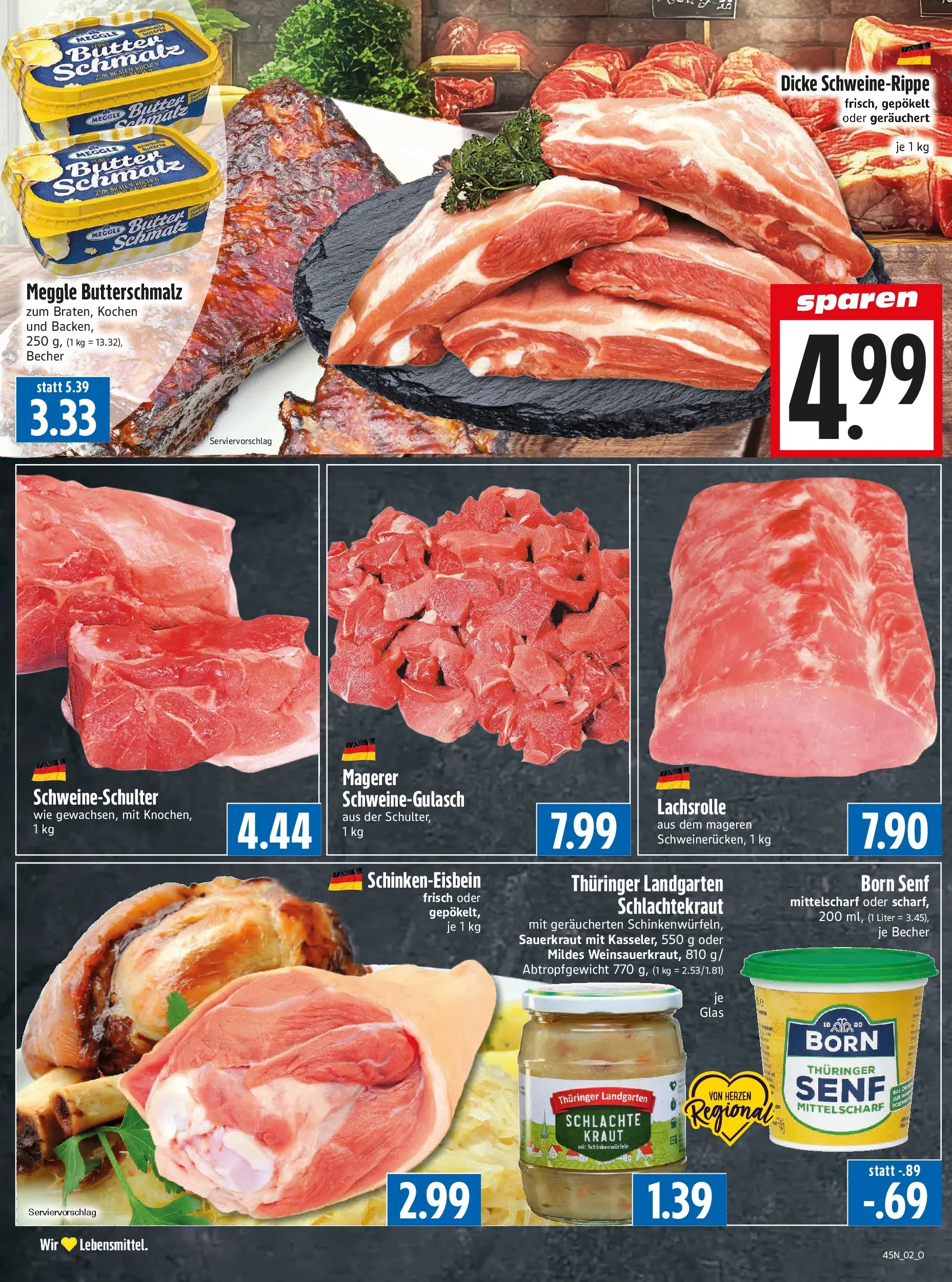 Entdecke - Edeka Hahner: Wochenangebote (ab 02.11.2025) zum Blättern | Seite: 4 | Produkte: Schweinegulasch, Butter, Kraut, Meggle butter