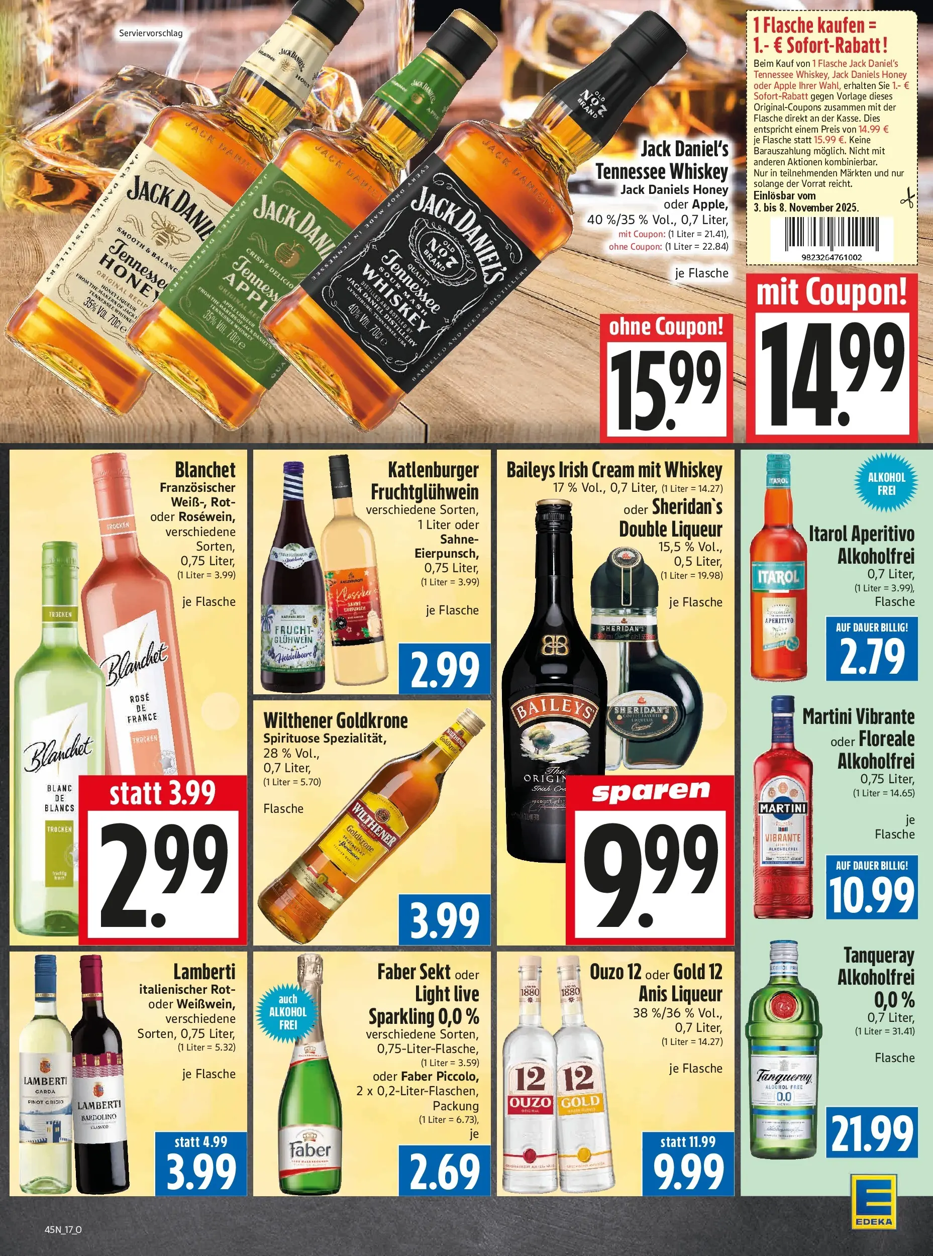 Entdecke - Edeka Hahner: Wochenangebote (ab 02.11.2025) zum Blättern | Seite: 9 | Produkte: Martini, Ouzo, Wilthener, Whiskey