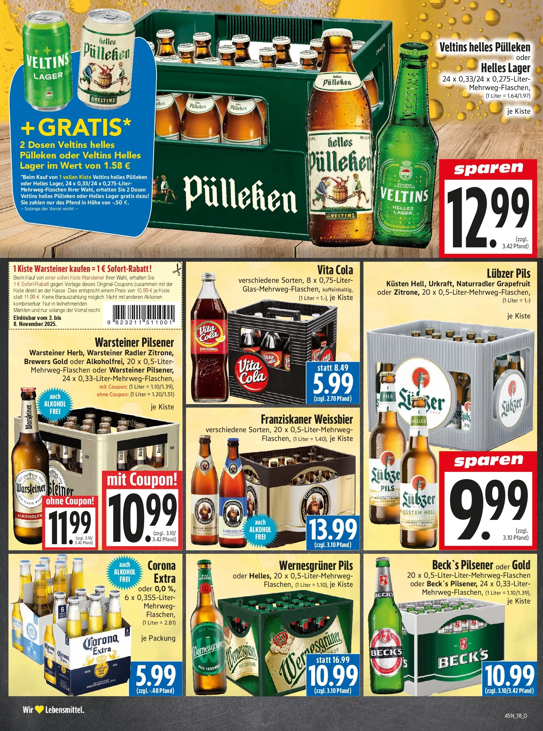 Entdecke - Edeka Hahner: Wochenangebote (ab 02.11.2025) zum Blättern | Seite: 10 | Produkte: Helles pulleken, Cola, Pils, Lubzer