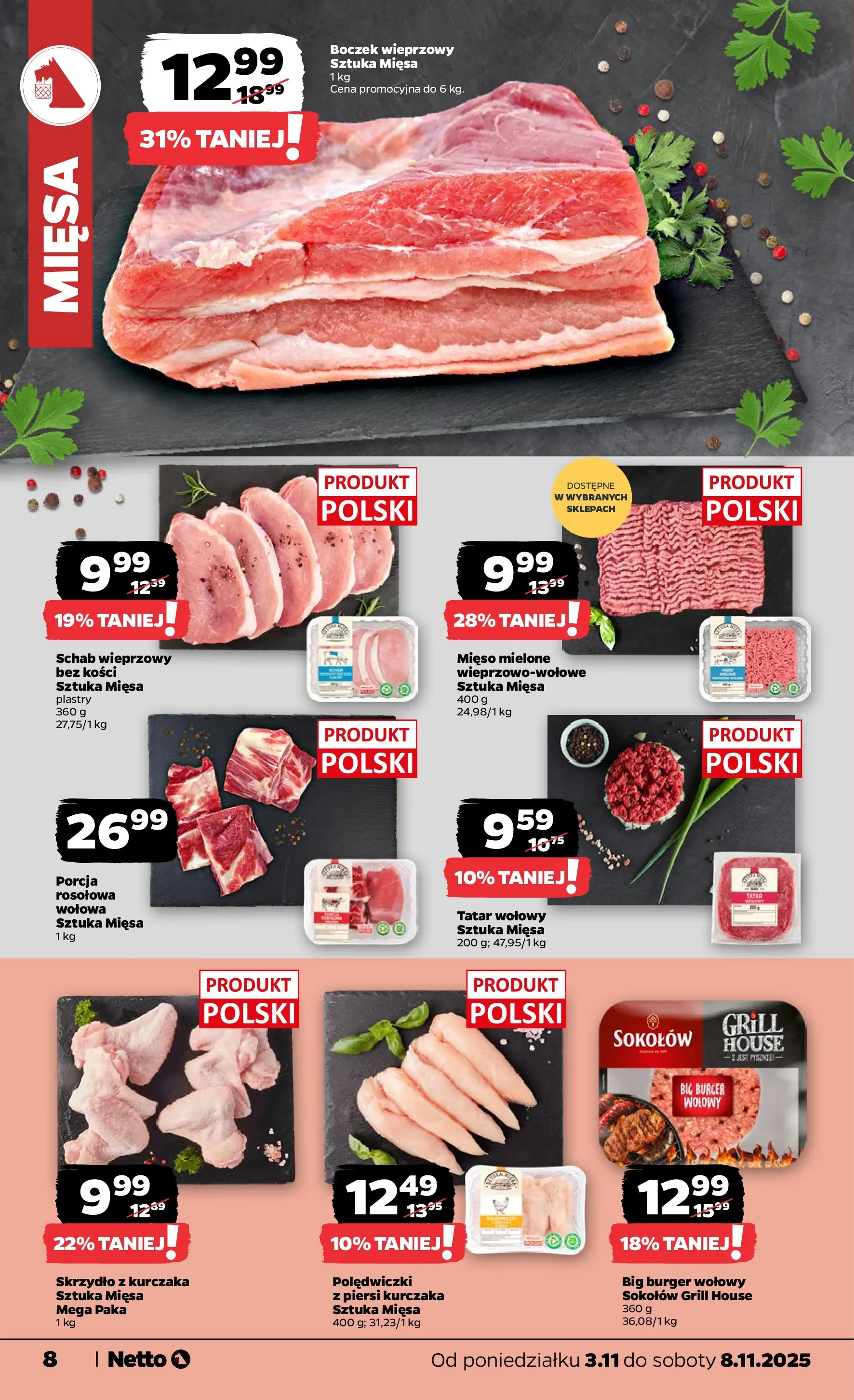Netto gazetka - Spożywcza od 03.11.2025 - Aktualne promocje | Strona: 8 | Produkty: Schab, Schab wieprzowy, Grill, Mięso mielone
