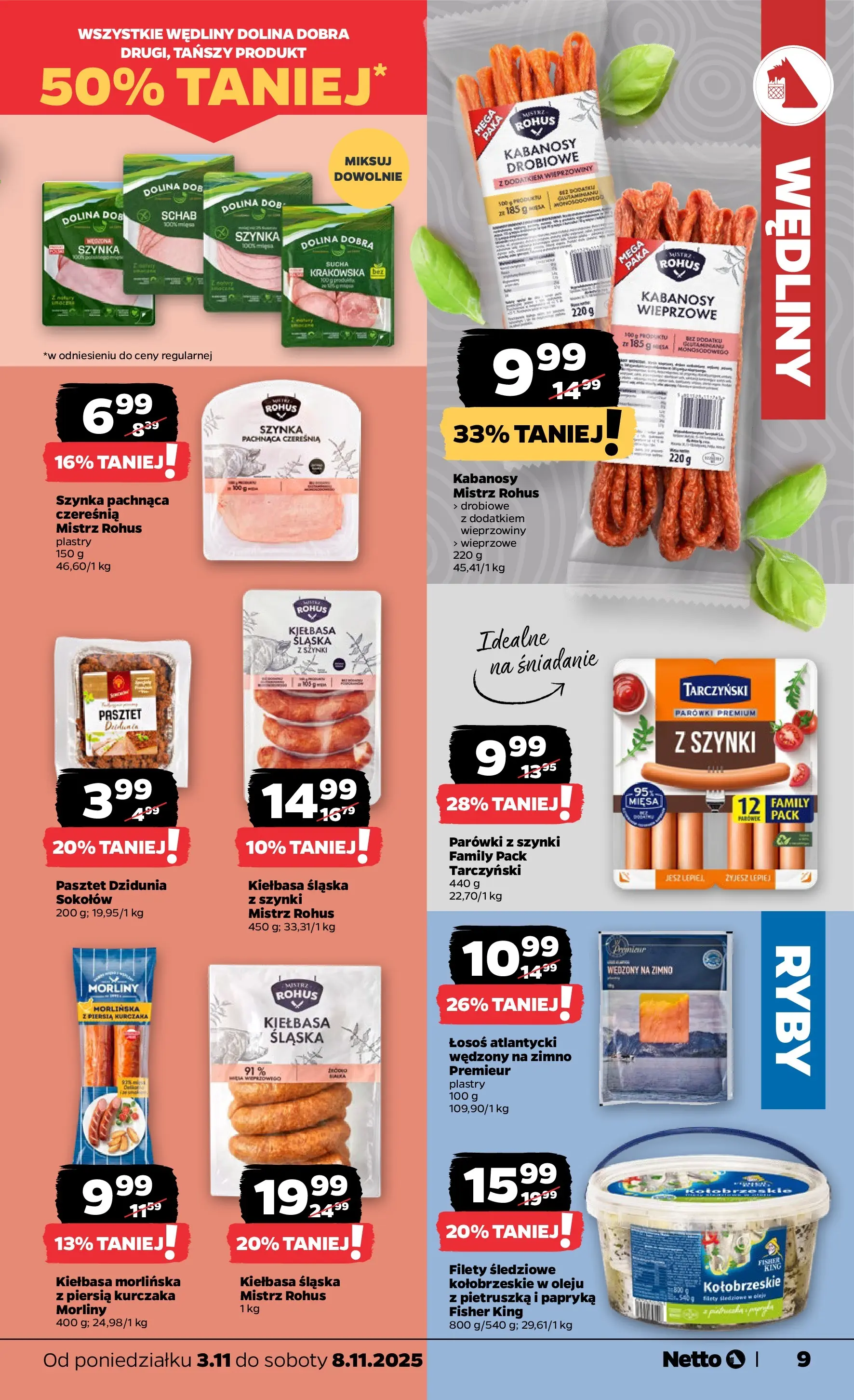 Netto gazetka - Spożywcza od 03.11.2025 - Aktualne promocje | Strona: 9 | Produkty: Pietruszka, Schab, Parówki z szynki, Ryby