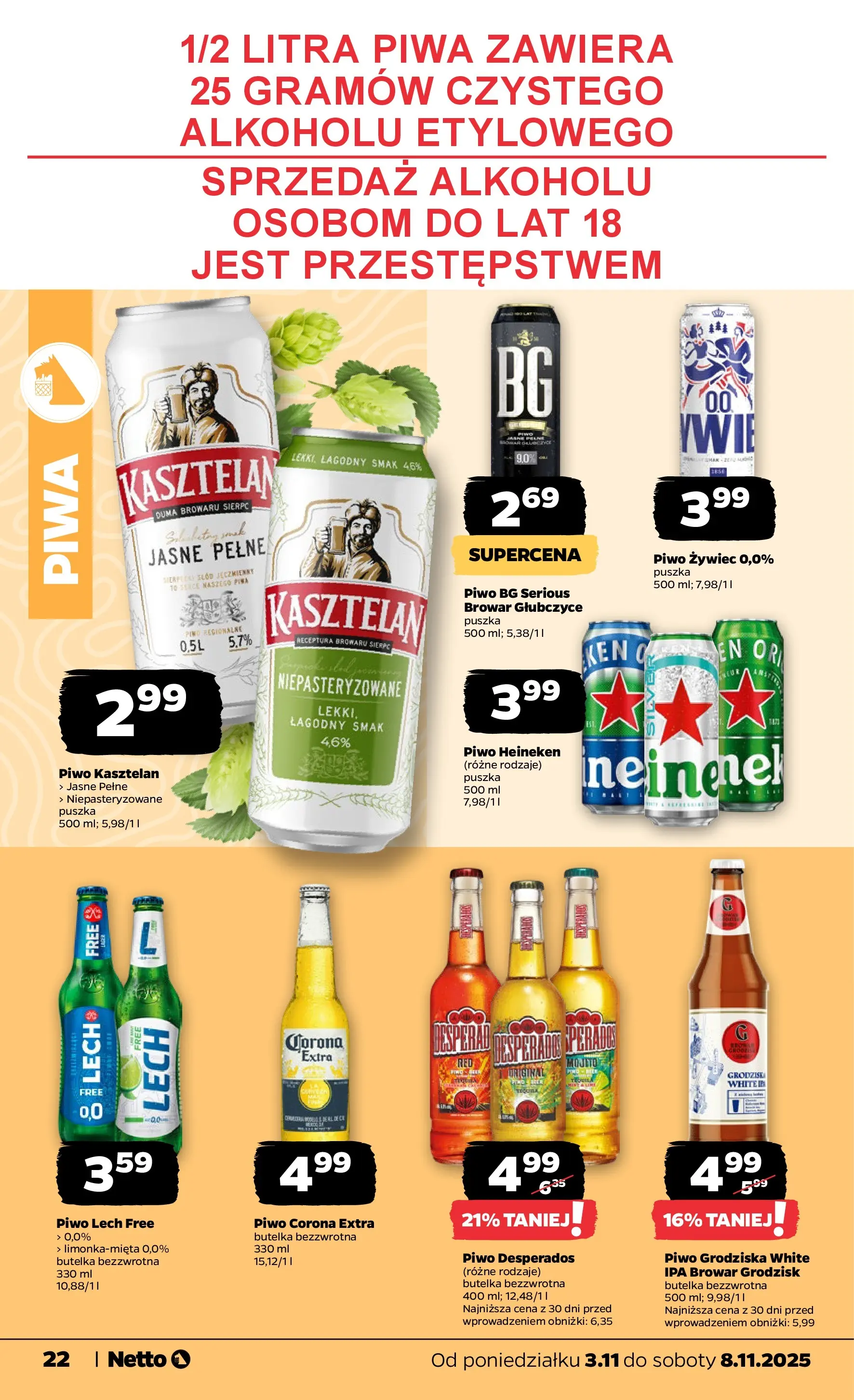 Netto gazetka - Spożywcza od 03.11.2025 - Aktualne promocje | Strona: 22 | Produkty: Piwo Desperados, Piwo, Heineken